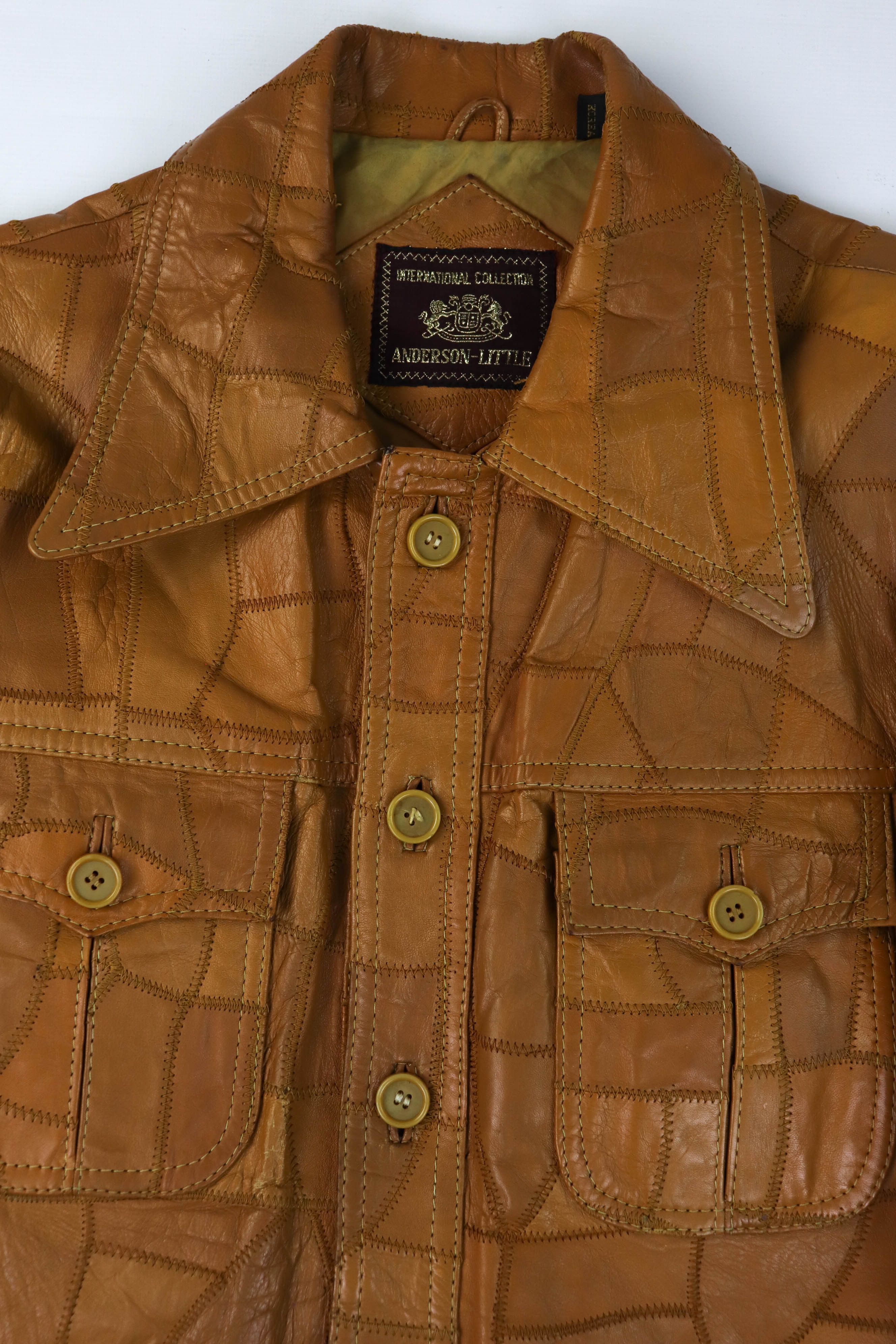 Vintage 70-80s Vintage Korean Caramel Tan Patchwork Leather Jacket Size US L / EU 52-54 / 3 - 9 Thumbnail