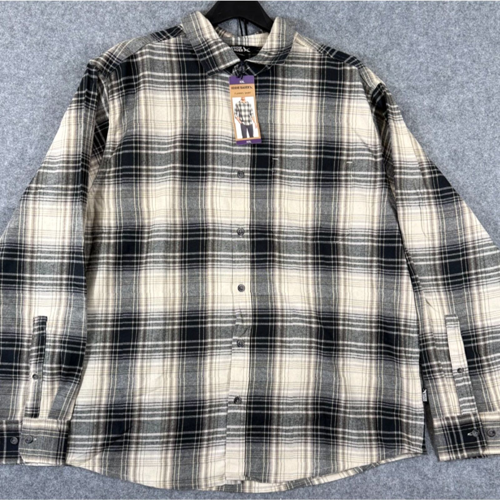 Eddie Bauer VINTAGE Eddie Bauer Flannel Shirt Mens 2XL Cream Black Plaid Button-Up Long Sleeve NWT Size US XXL / EU 58 / 5 - 3 Thumbnail