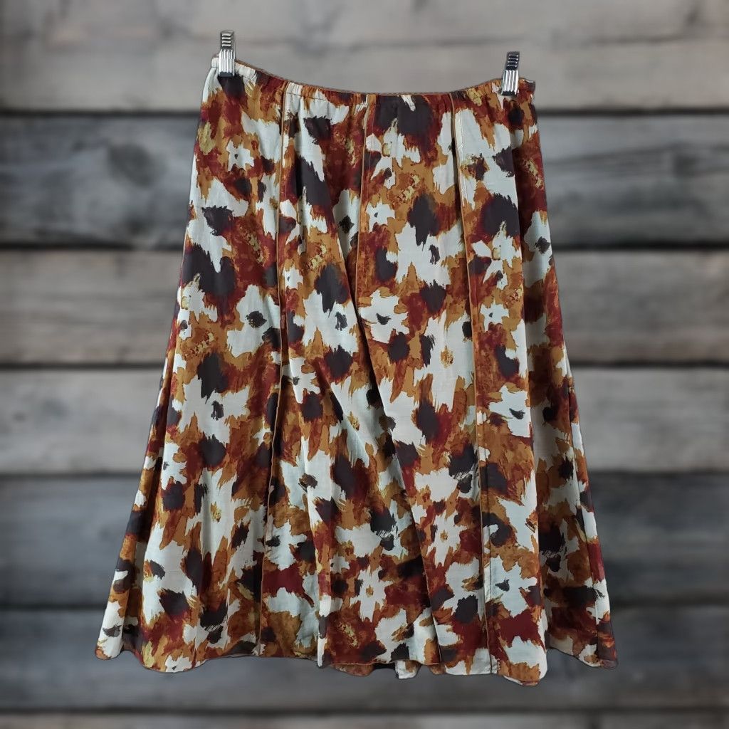 J. Jill VINTAGE J Jill Womens Skirt 10 Brown Floral Cotton Silk Blend Midi A-Line Zip Womens Size 32" / US 10 / IT 46 - 1 Thumbnail