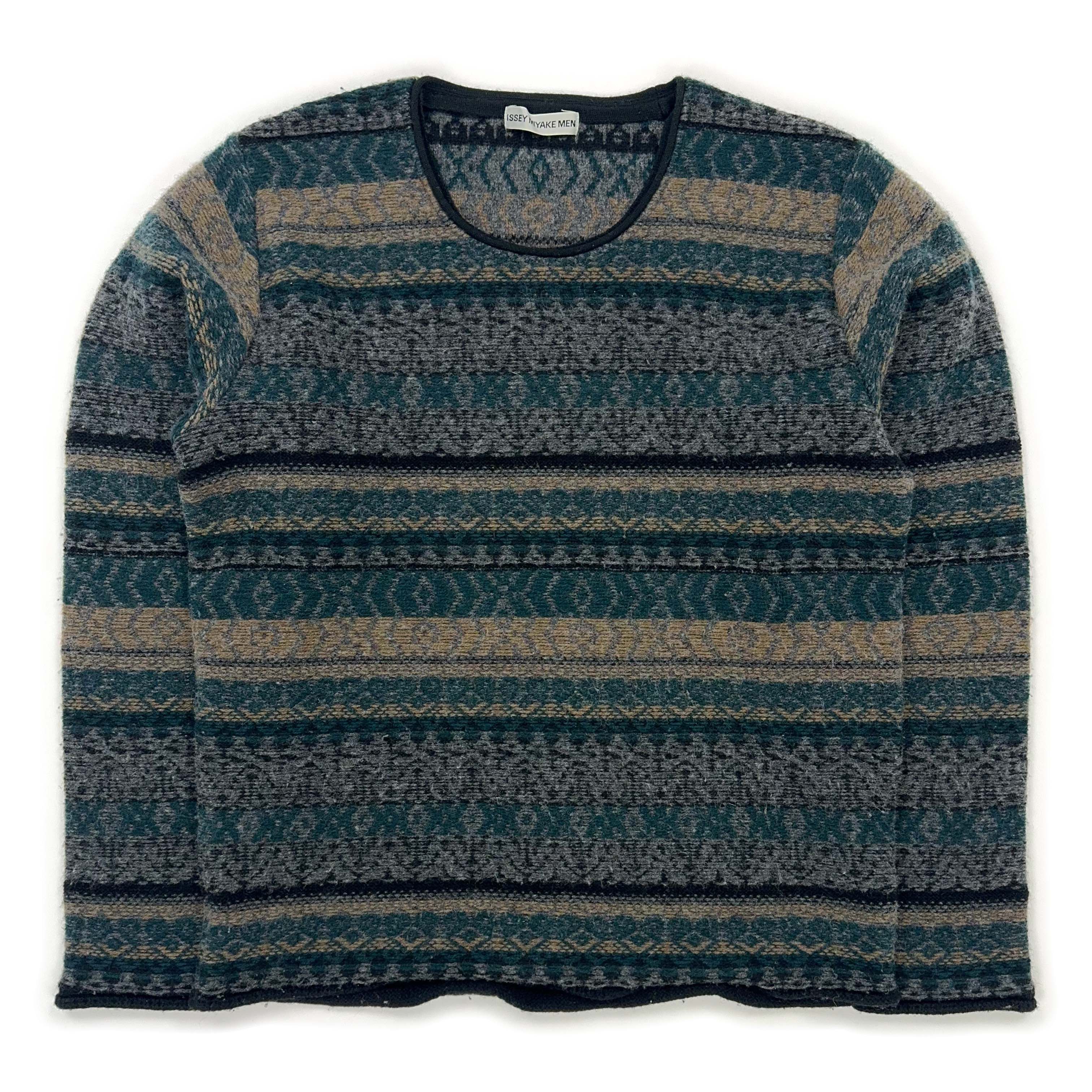 image of Issey Miyake Aw99 Fair Isle Knit Wool-Nylon Sweater in Green, Men's (Size Medium)