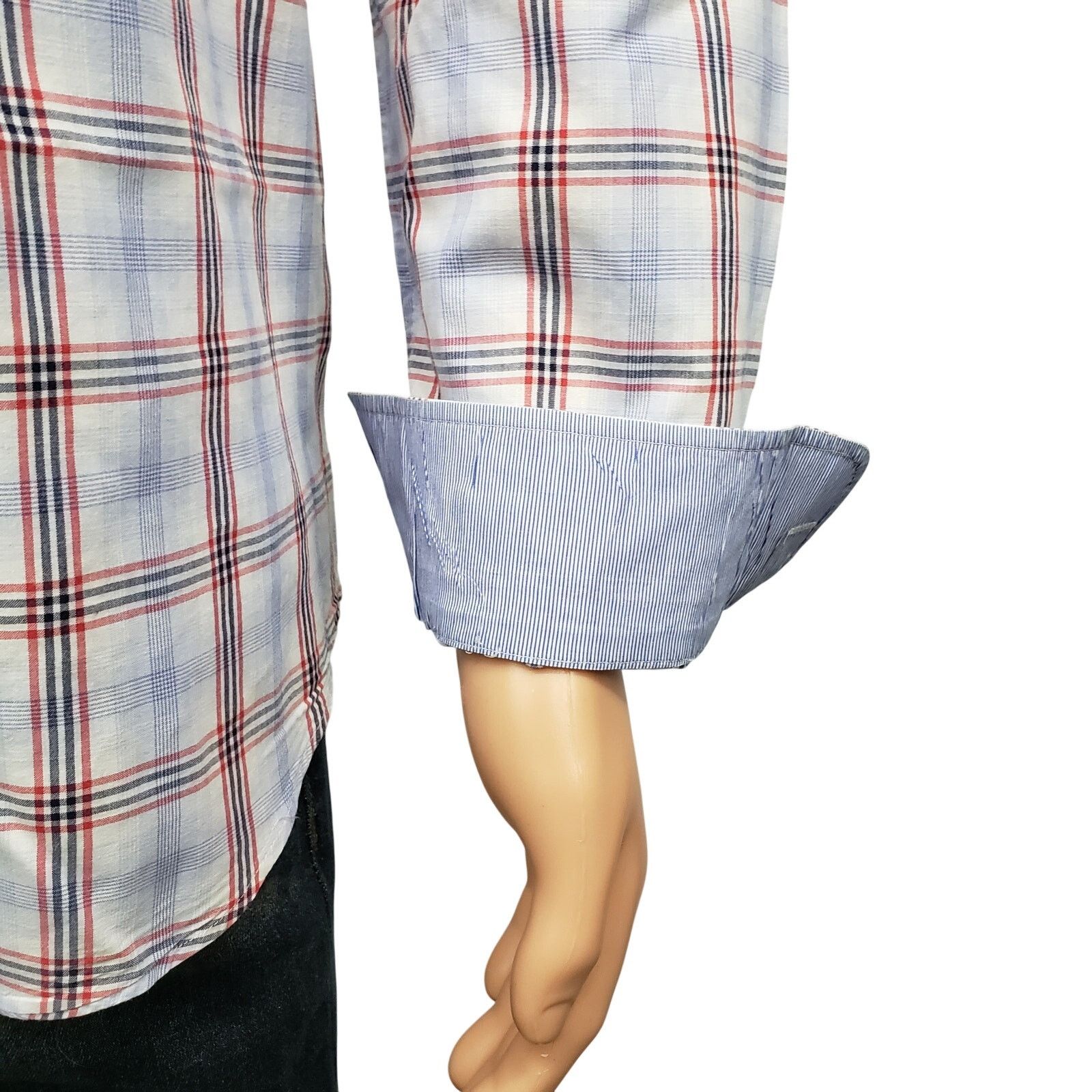 J.McLaughlin J. McLaughlin Contrast Collar Flip Cuff Shirt XL Plaid Check Size US XL / EU 56 / 4 - 4 Thumbnail