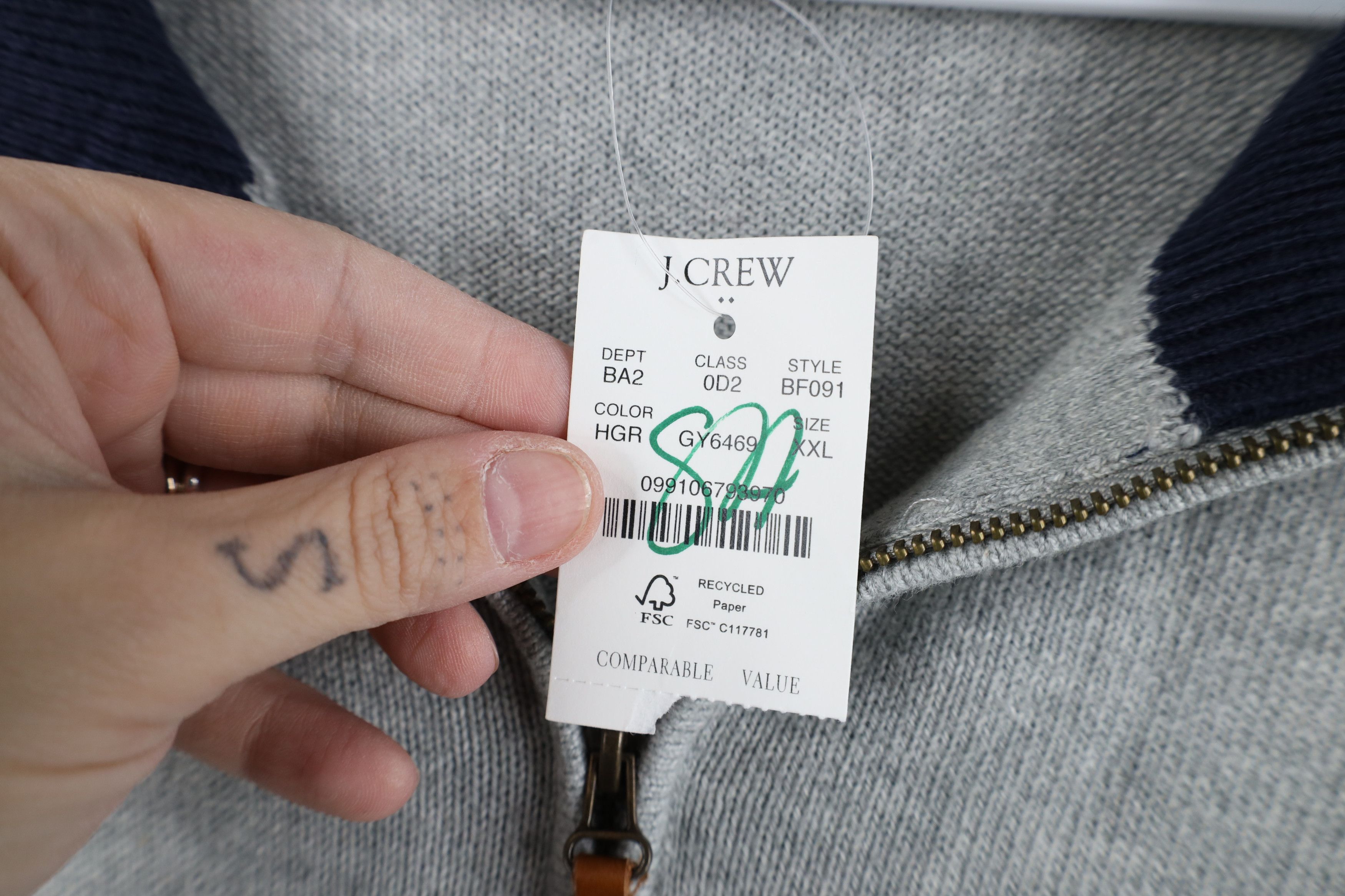 J.Crew New J Crew Cotton Ribbed Knit Half Zip Pullover Sweater Gray Size US XXL / EU 58 / 5 - 5 Thumbnail