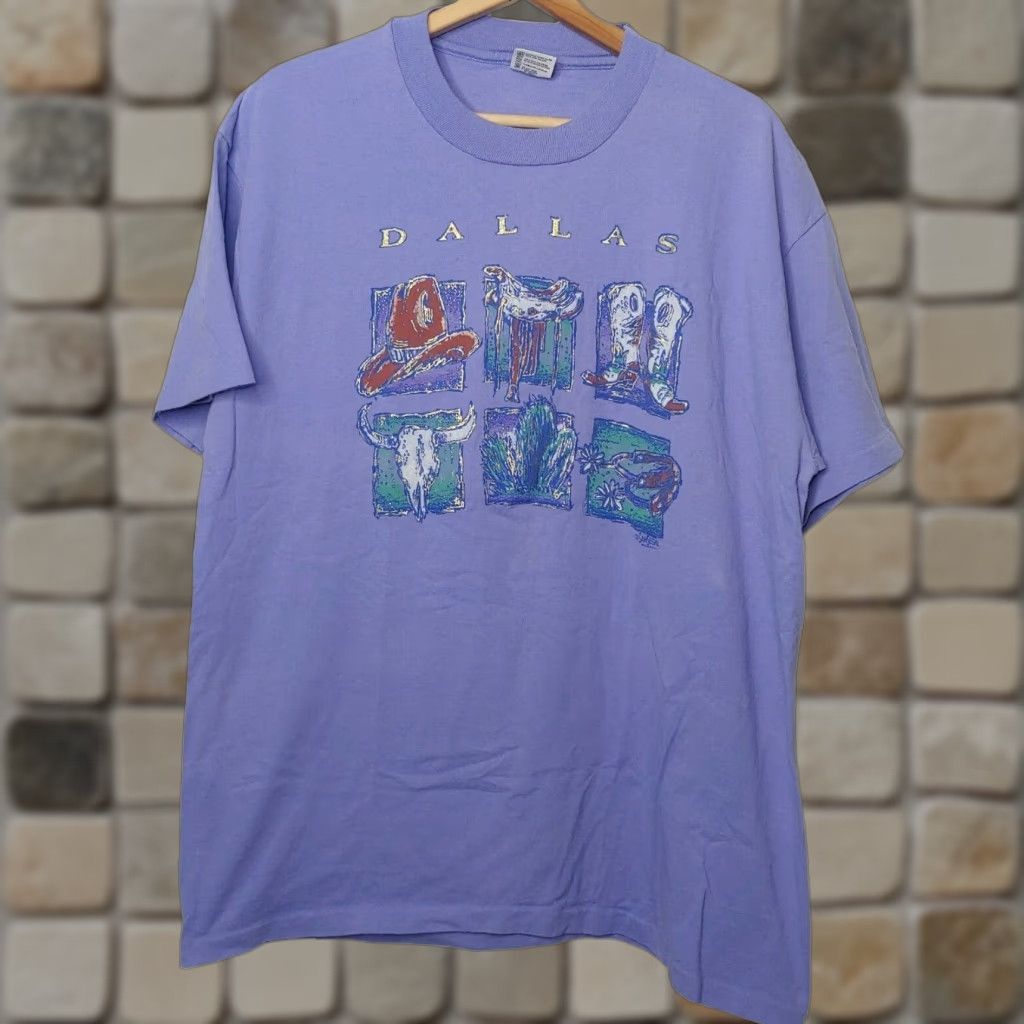 Anvil VINTAGE Anvil Shirt XL Cowboys Western Dallas Texas Purple Periwinkle Crew Neck Short Sleeve Cotton Knit Metallic Gold Graphic Size US XL / EU 56 / 4 - 1 Thumbnail
