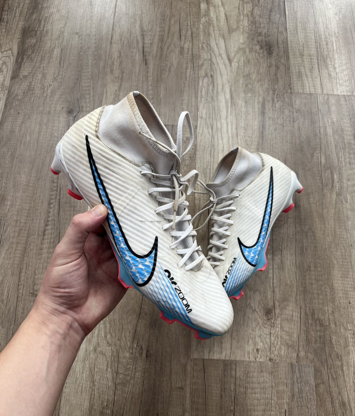 Nike Nike Mercurial Zoom Superfly 9 Elite FG White/Blue Size US 11 / EU 44 - 4 Thumbnail