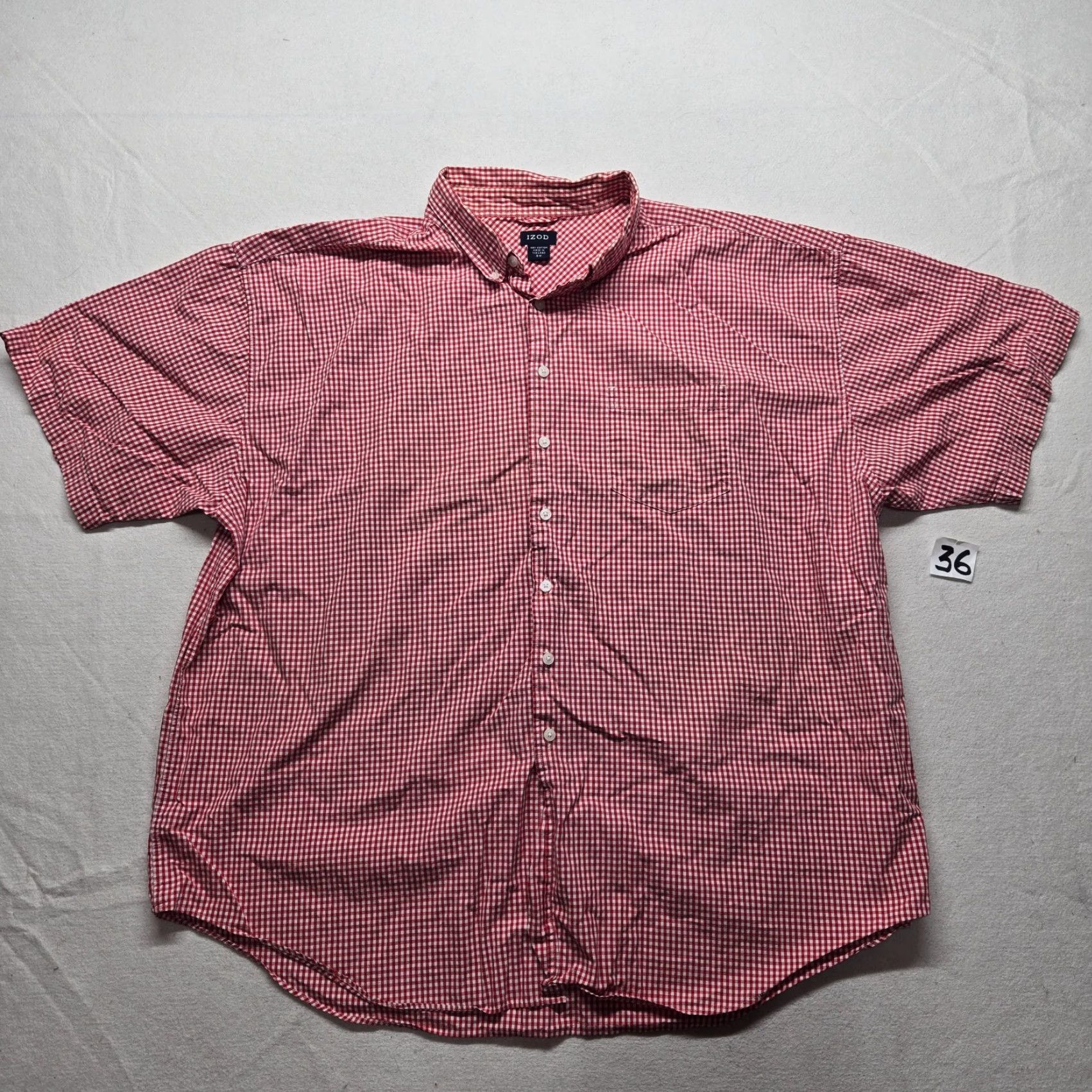 Izod IZOD Shirt Red Checkered 100% Cotton Short Sleeve Button Up Adult Men 3X Plaid Vintage No Size US XXL / EU 58 / 5 - 2 Thumbnail