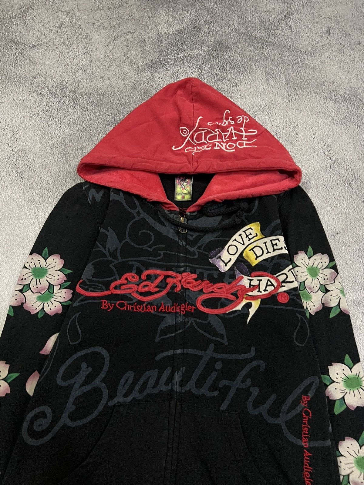 Christian Audigier × Ed Hardy × Vintage Vintage Y2k Ed Hardy Skull ☠️ All Over Print Zip Hoodie 00’s Size S / US 4 / IT 40 - 5 Thumbnail
