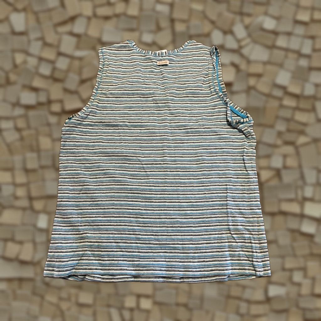 Vintage Columbia Tank Top Women L Blue Gray Striped Sleeveless V-Neck Casual Basic Shirt or Tank Size L / US 10 / IT 46 - 1 Thumbnail