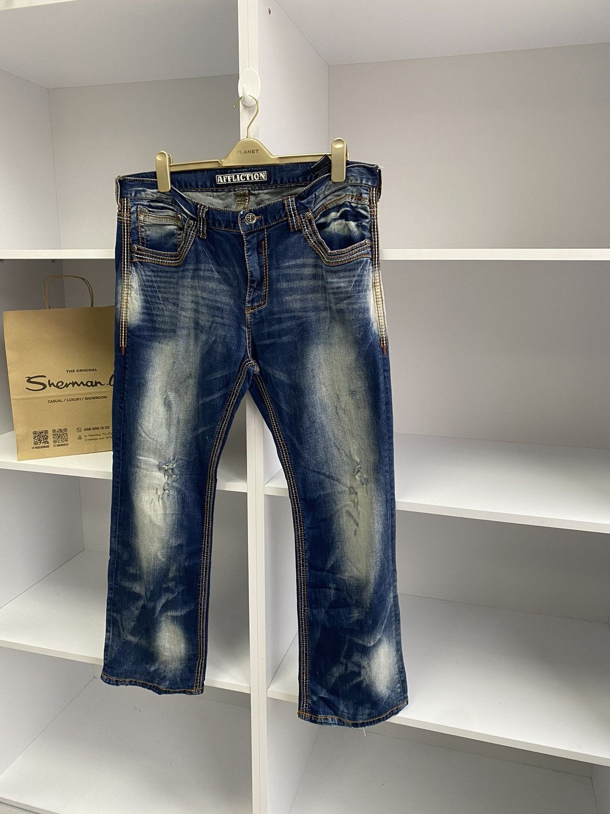 Affliction × Vintage Vintage Affliction Men's Denim Jeans Embroidered Blue Size US 38 / EU 54 - 4 Thumbnail