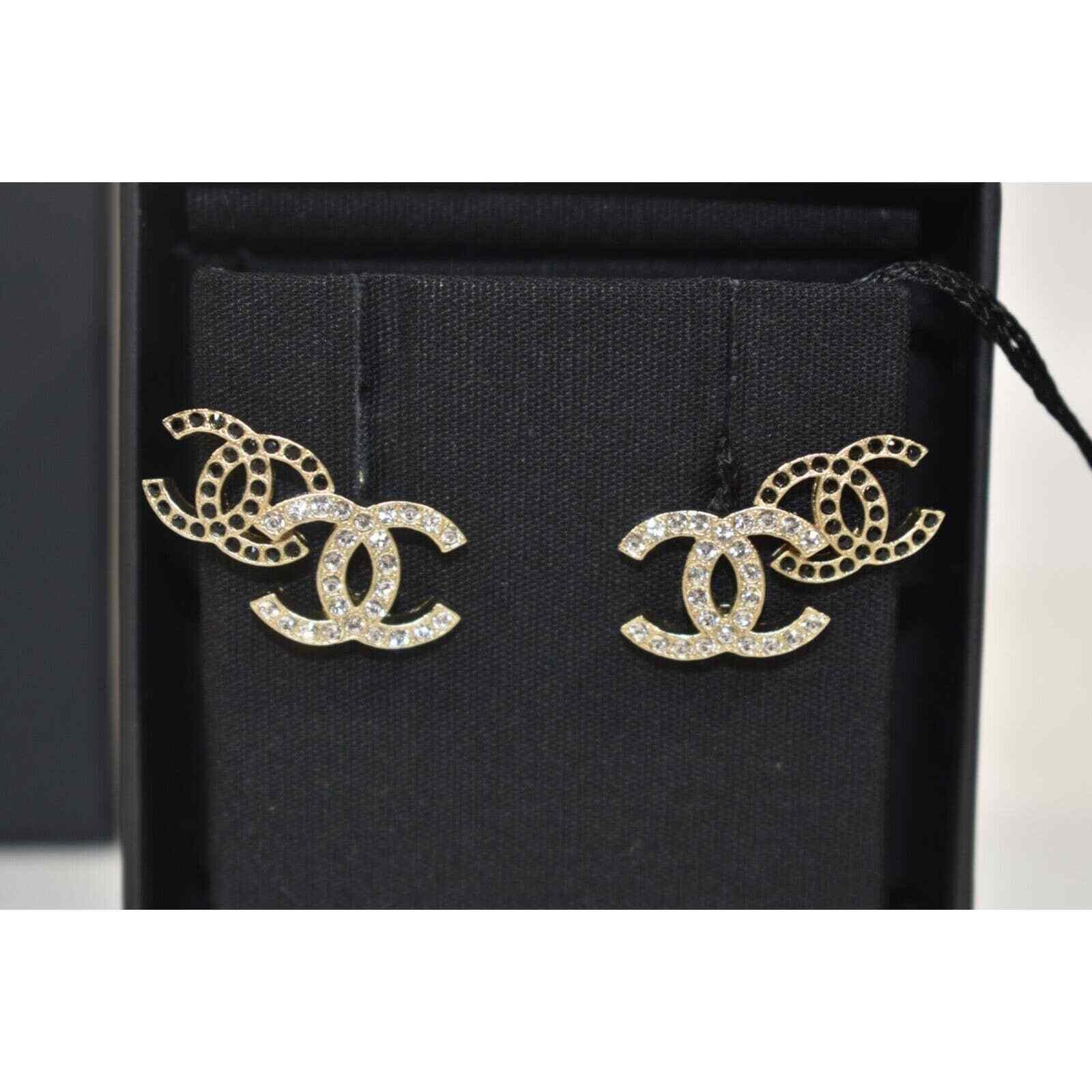 Chanel Chanel Gold Black Crystal Dangle Statement Stud Earring Size ONE SIZE - 5 Thumbnail