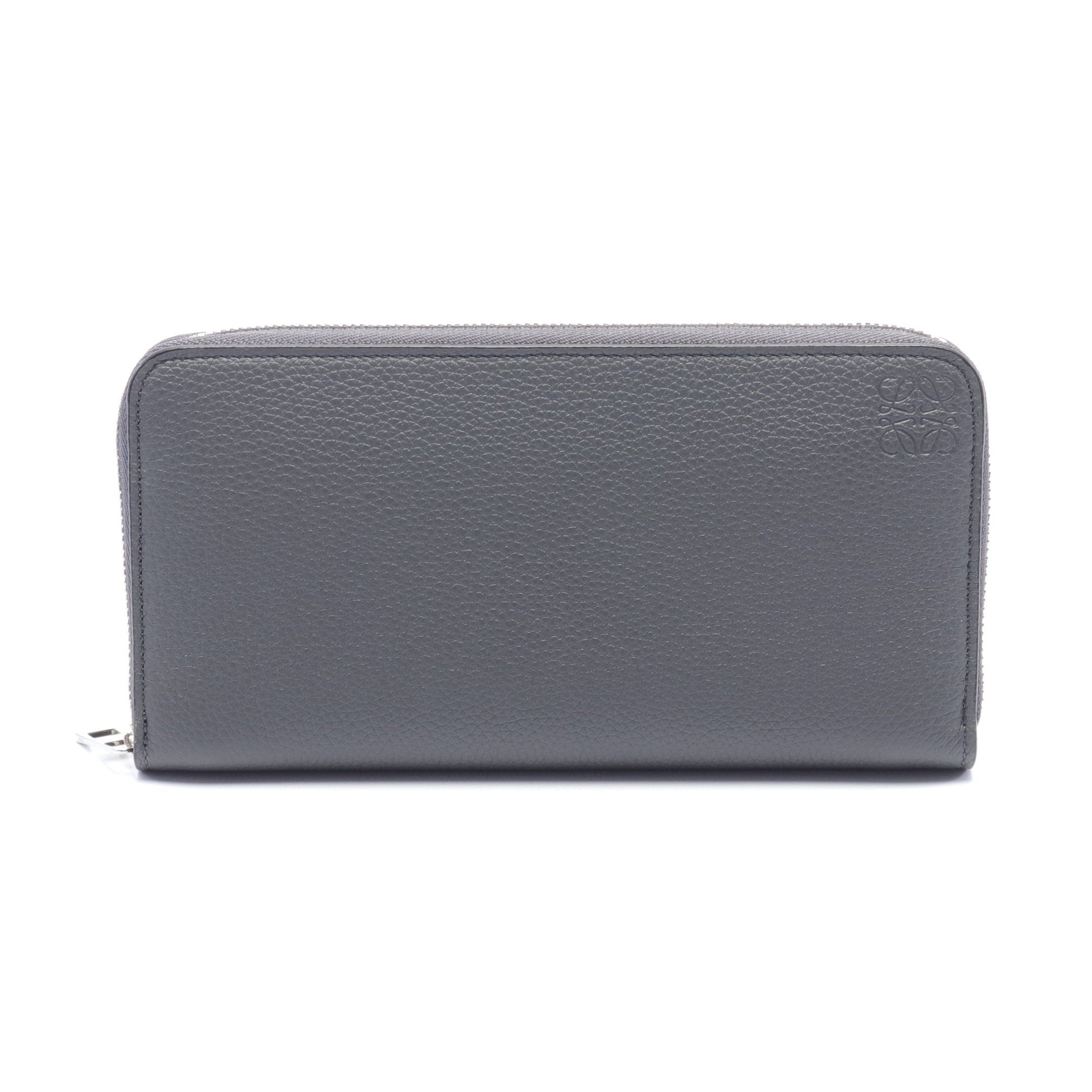 image of Loewe Anagram Round Zipper Long Wallet Leather Dark Gray in Grey, Men's