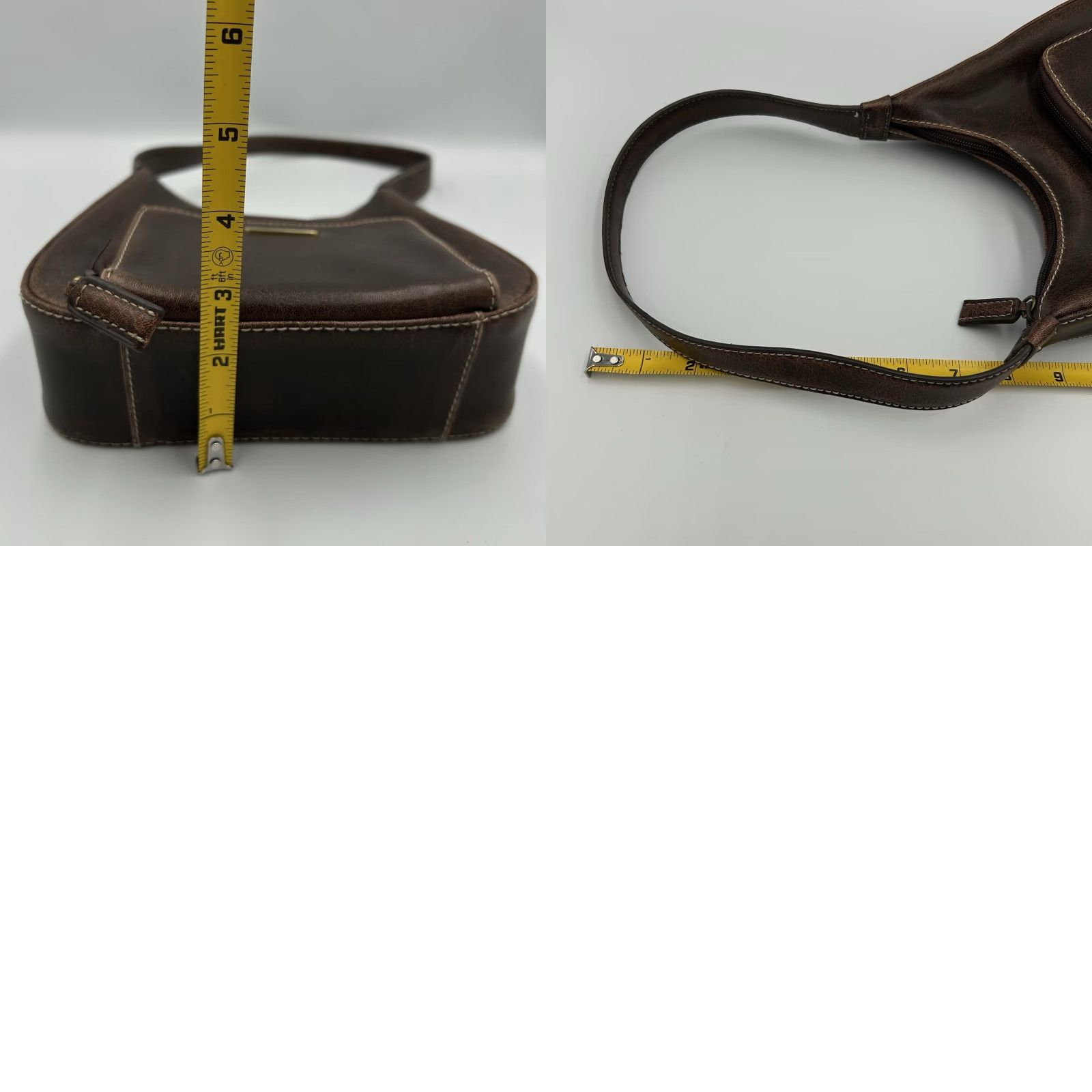 CO VINTAGE Nine & Co Shoulder Bag Small Brown Leather Women Womens Small Brown Solid Leather Bag Size ONE SIZE - 8 Thumbnail