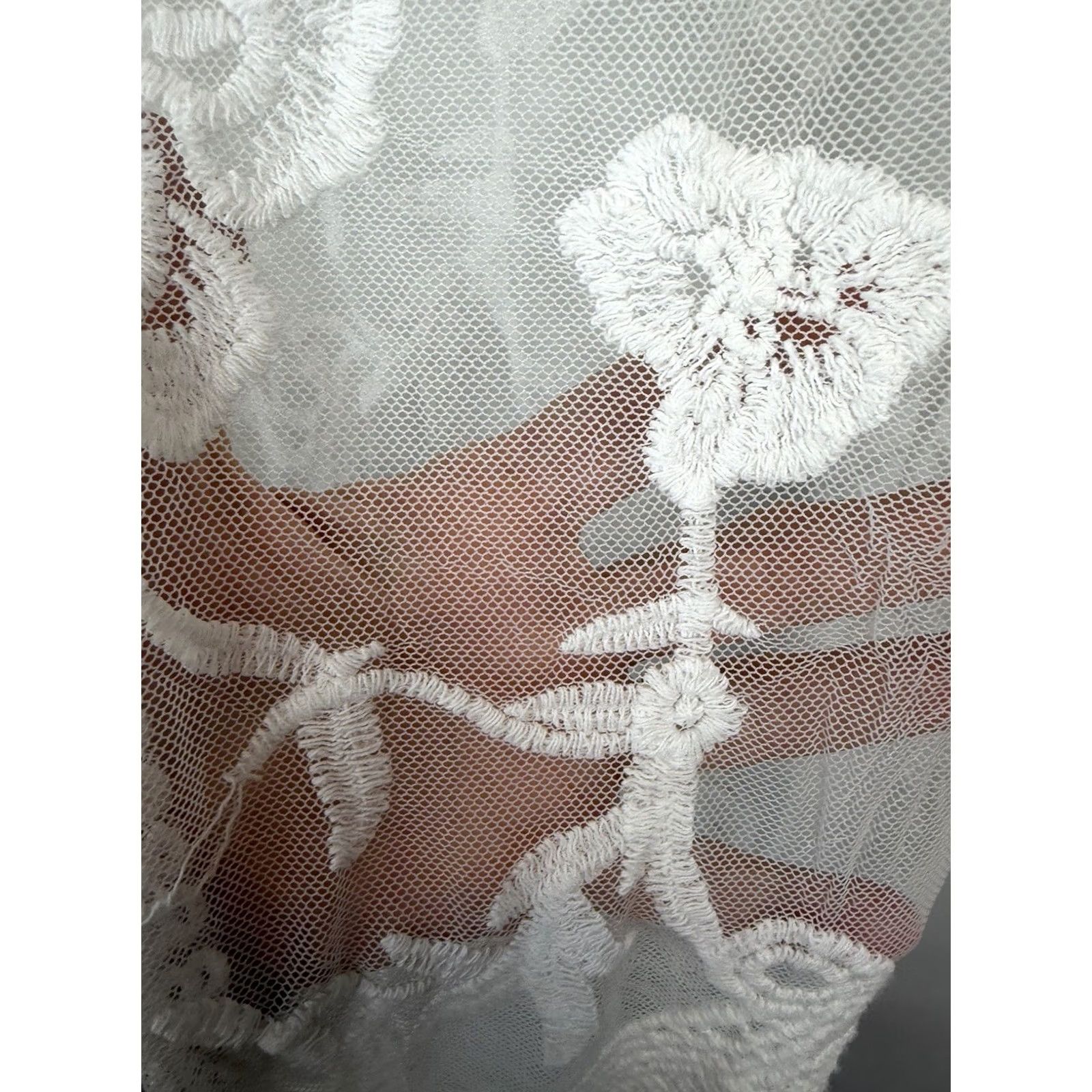 Vintage Lace Sheer Floral Kimono Duster Womens Large White Festival Fairy Coquette Tie Size L / US 10 / IT 46 - 7 Thumbnail