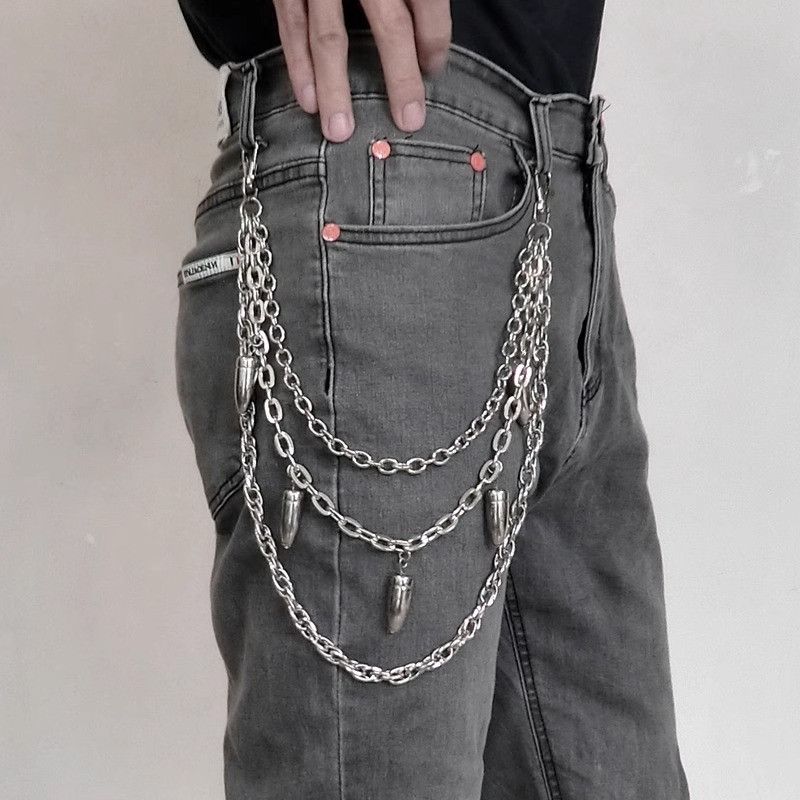 Jewelry Bullet Rivet Chain Belt, Jeans Side Chain - Punk Grunge in Silver, Men's