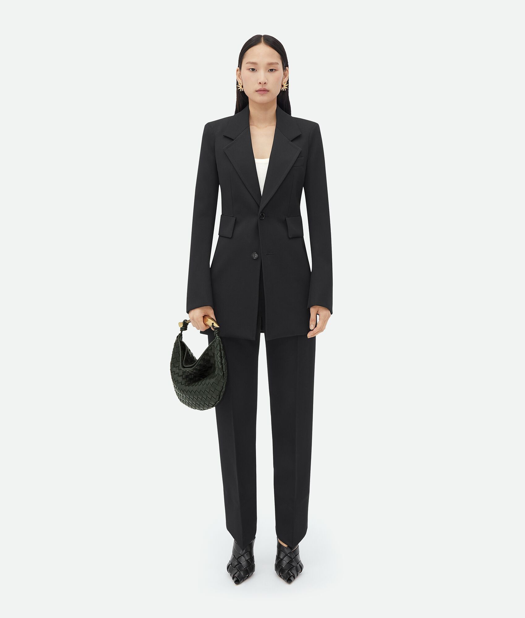 Bottega Veneta o1n1vont1224 Curved Shape Wool Trousers in Black Size 27" / US 4 / IT 40 - 4 Thumbnail