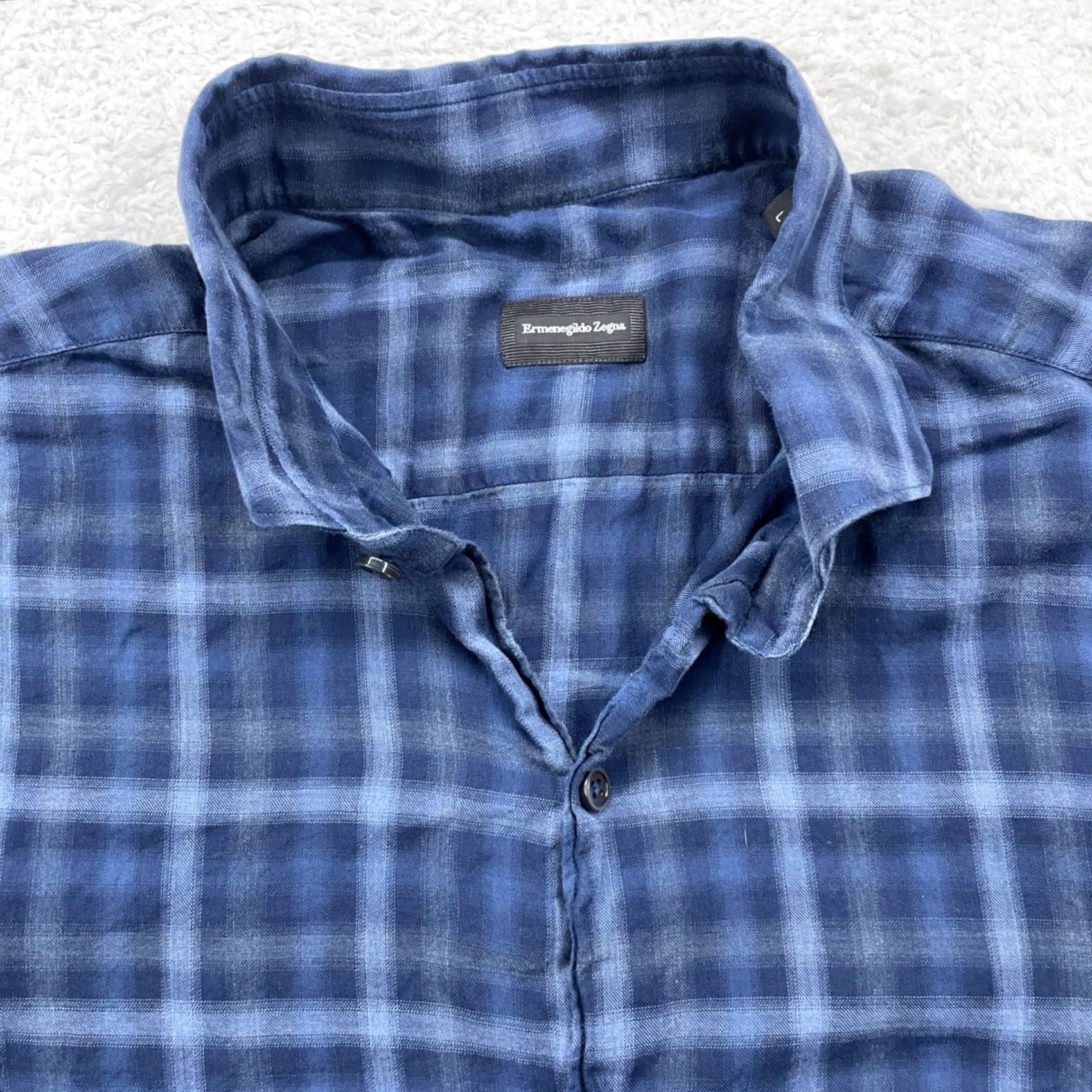 Ermenegildo Zegna Ermenegildo Zegna Shirt Button Down Long Sleeve Plaid Check Cotton Blue L Mens Size US L / EU 52-54 / 3 - 2 Thumbnail