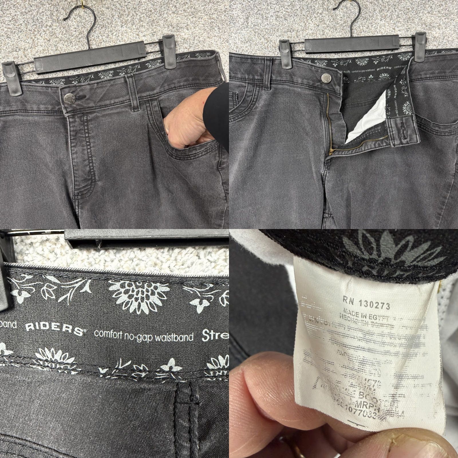 Vintage Riders Jeans Women's Plus Size Black High Rise Denim Straight Leg 42x26 5-Pocket Embroidered Back Pockets Grunge Dark Wash Size 28" / US 6 / IT 42 - 8 Thumbnail