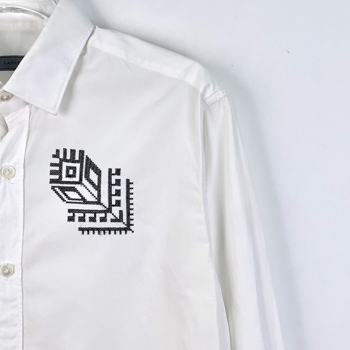 Lanvin Lanvin White Pattern Embroidered Long Sleeve Shirt K26WX Size US XXS / EU 40 - 3 Thumbnail