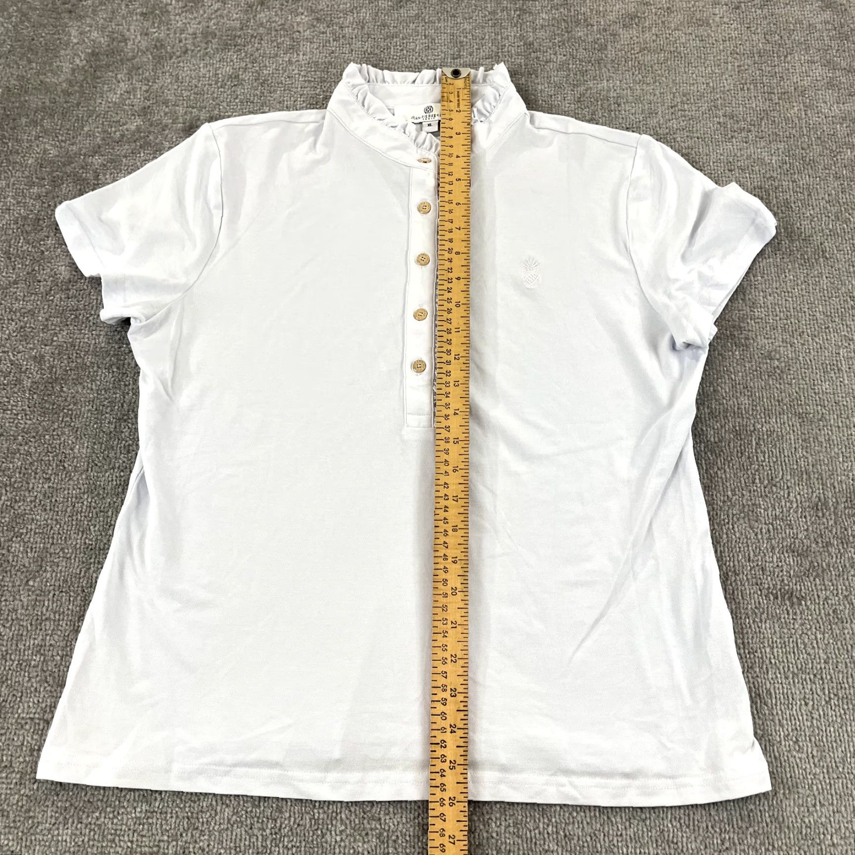 Vintage JEAN-PIERRE KLIFA Shirt Womens XL Grayish White Ruffled Wellington Polo S/S Size XL / US 12-14 / IT 48-50 - 4 Thumbnail