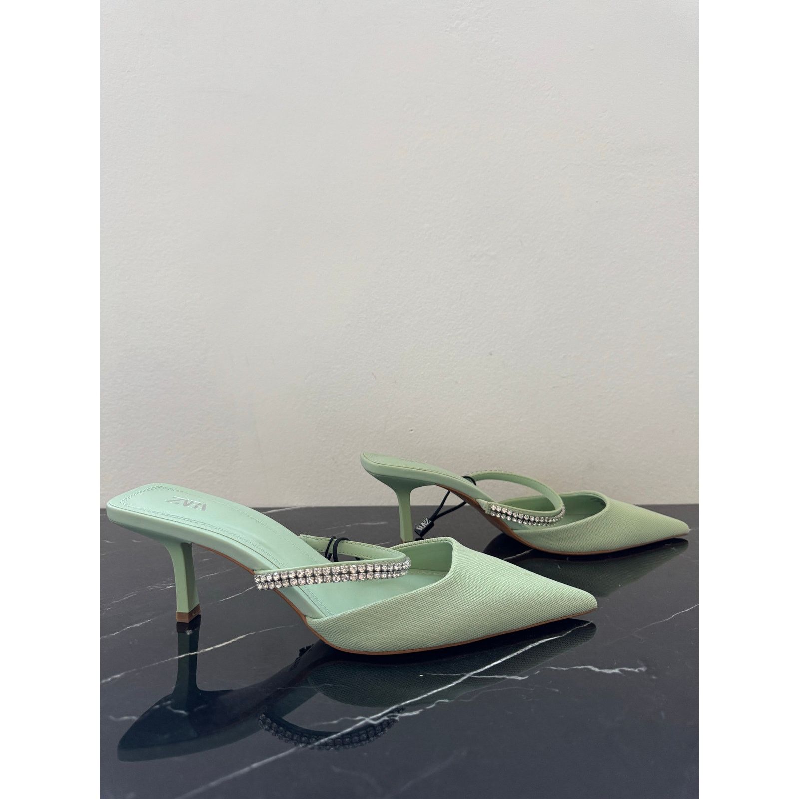 Zara Zara Pistachio Pastel Pointed-toe Mule Kitten Heels Size US 9 / IT 39 - 11 Thumbnail