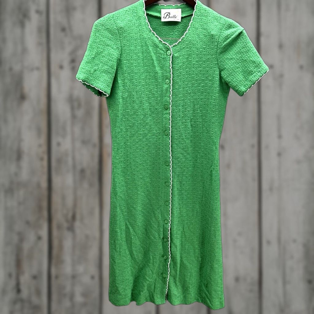 Vintage VINTAGE Butte Knit Dress Womens Medium Green A-Line Collared Short Sleeve Midi Belted 60s 70s Bohemian Size M / US 6-8 / IT 42-44 - 1 Thumbnail