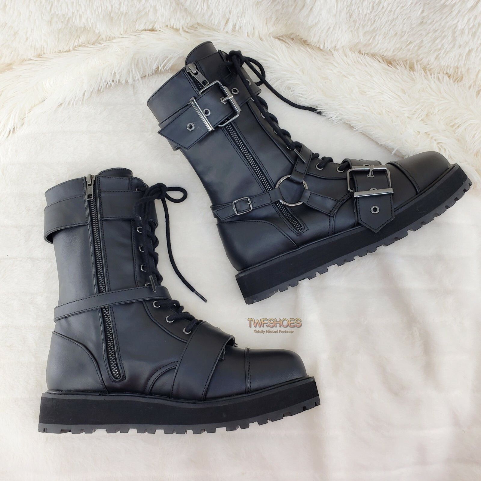 Other DEMONIA Valor 220 Goth Combat Biker Ankle Boots Black Matte Size US 5 / EU 37 - 3 Thumbnail
