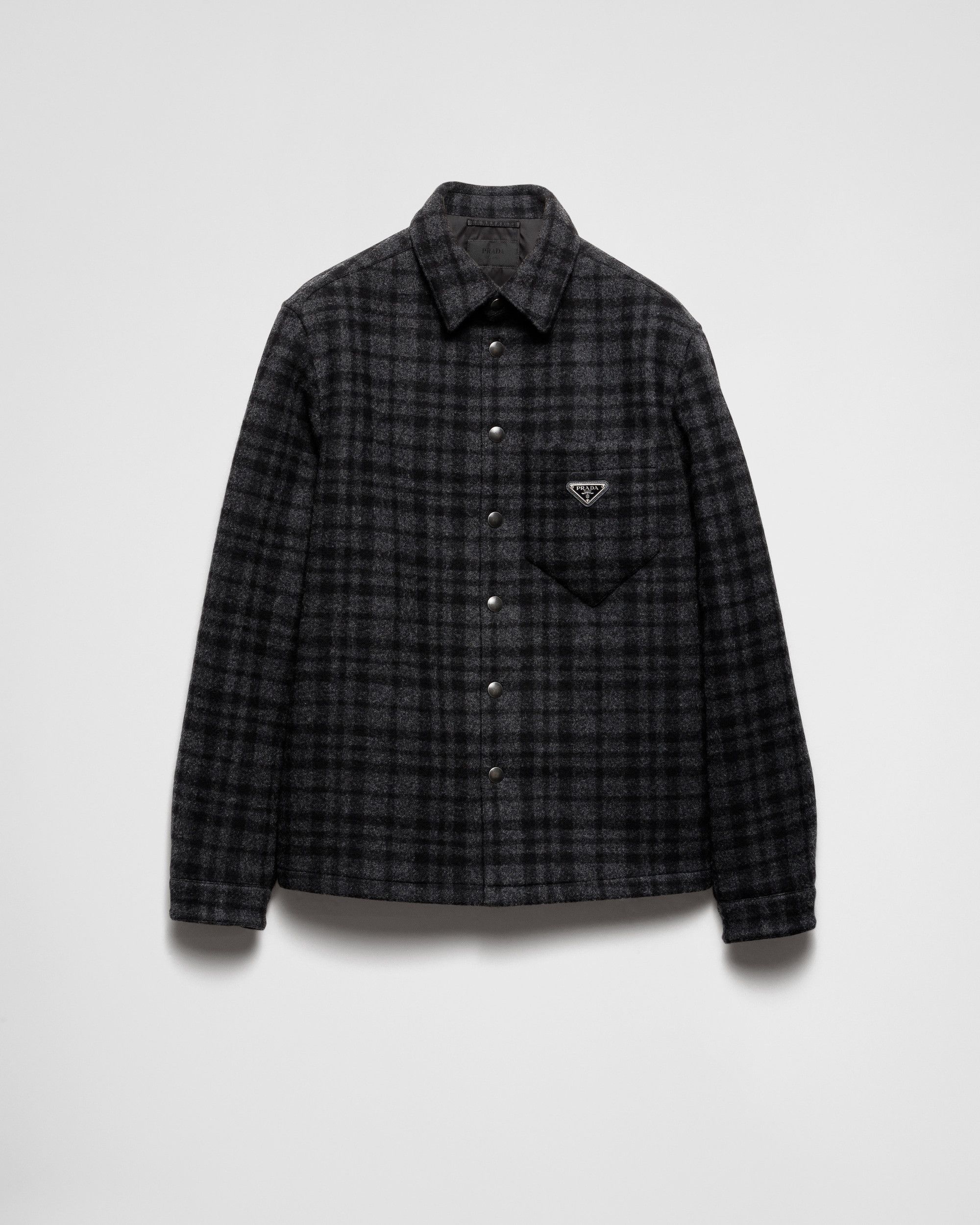 Virgin Wool Checked Shirt Jacket with logo