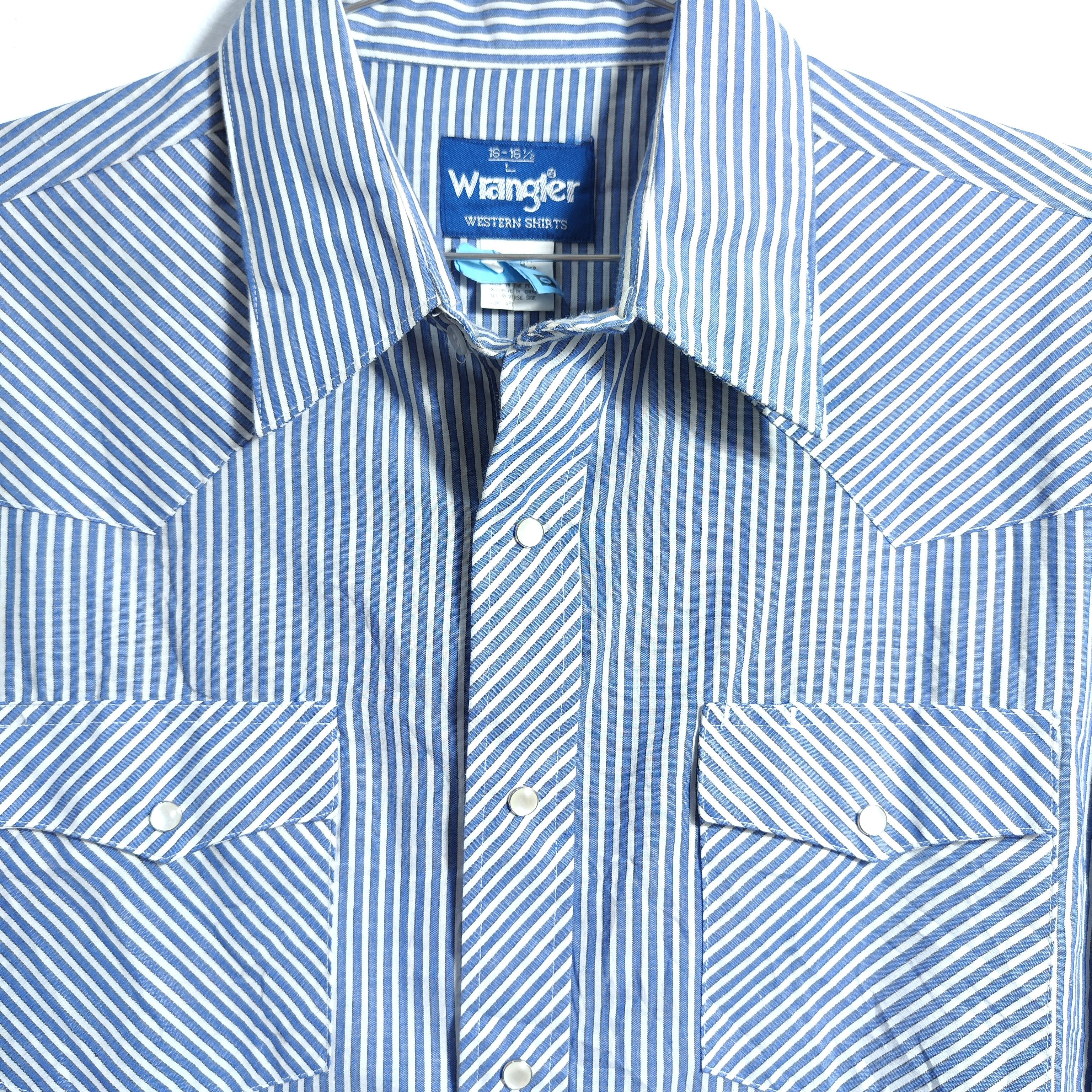 Wrangler Vintage Wrangler Western XL Blue/White Pinstripe Pearl Snap Size US XL / EU 56 / 4 - 2 Thumbnail
