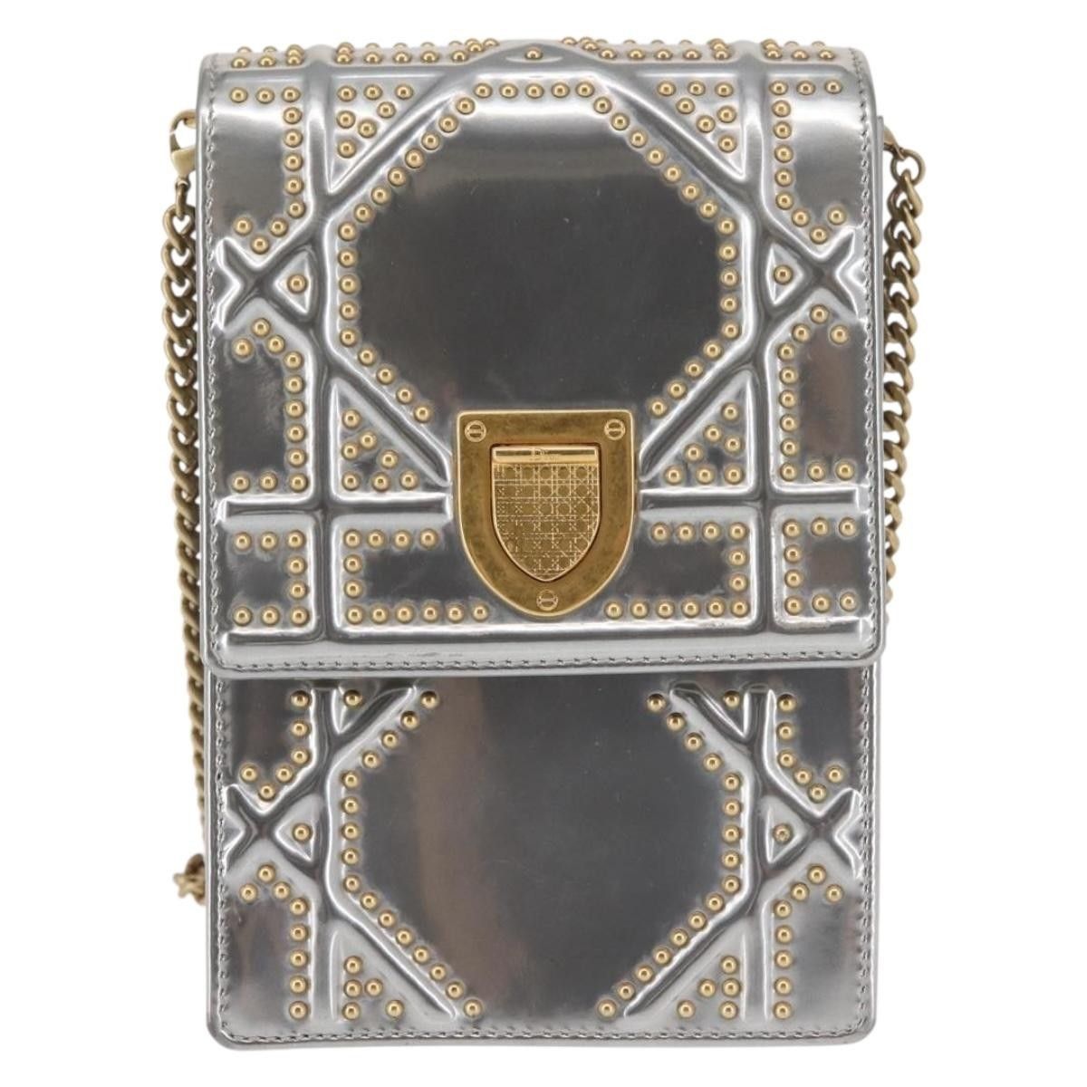 Christian Dior Ultra Matte Diorama Vertical Clutch on Chain Studded Leather