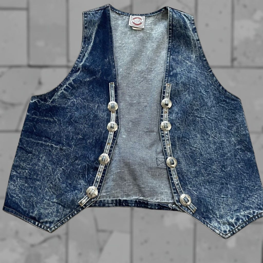 Denime VINTAGE Razzle Dazzle Denim Vest Women's Large Blue Cotton Casual Jacket Size L / US 10 / IT 46 - 1 Thumbnail