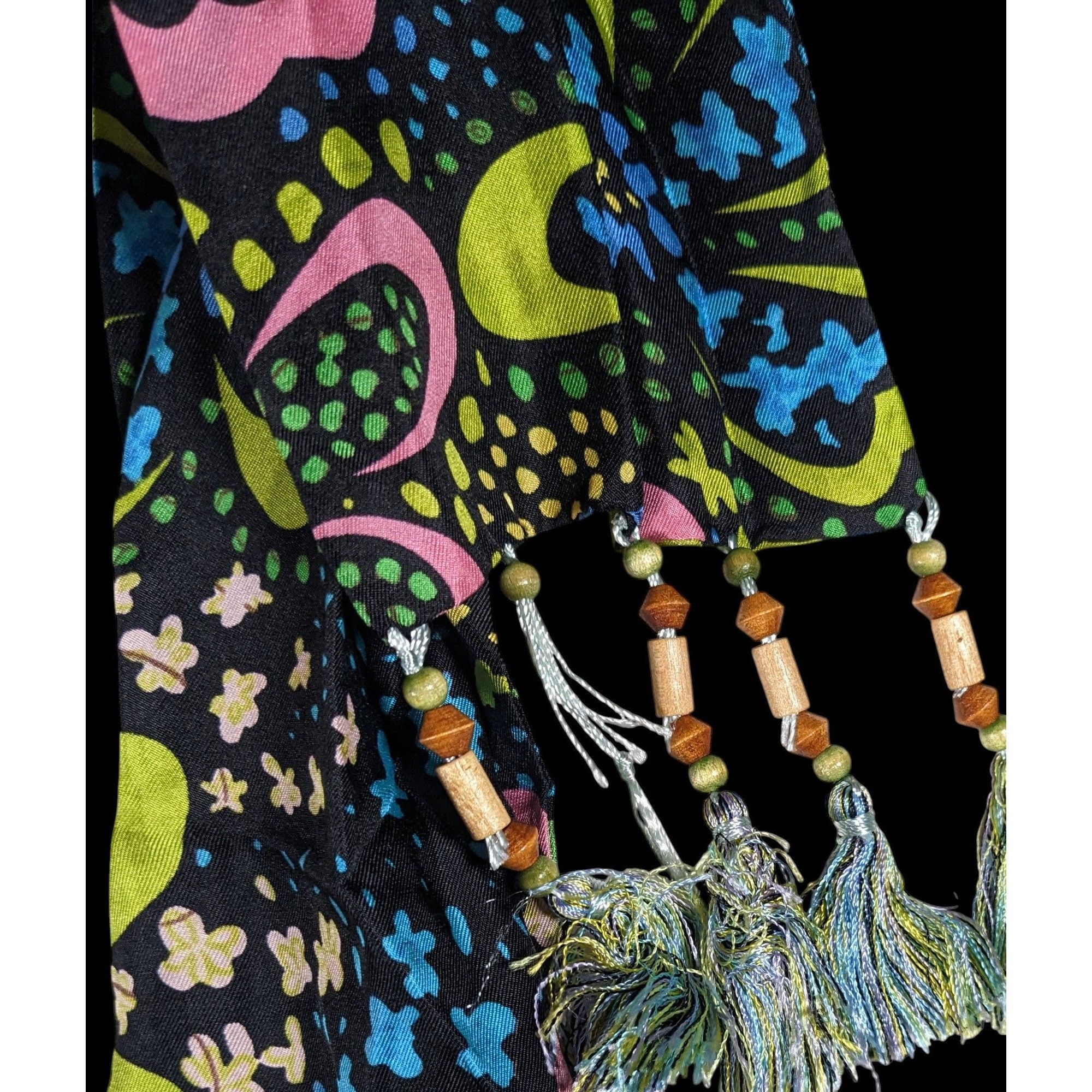 Talbots Talbots Retro Rainbow Floral Beaded Tassel Scarf Size ONE SIZE - 3 Thumbnail