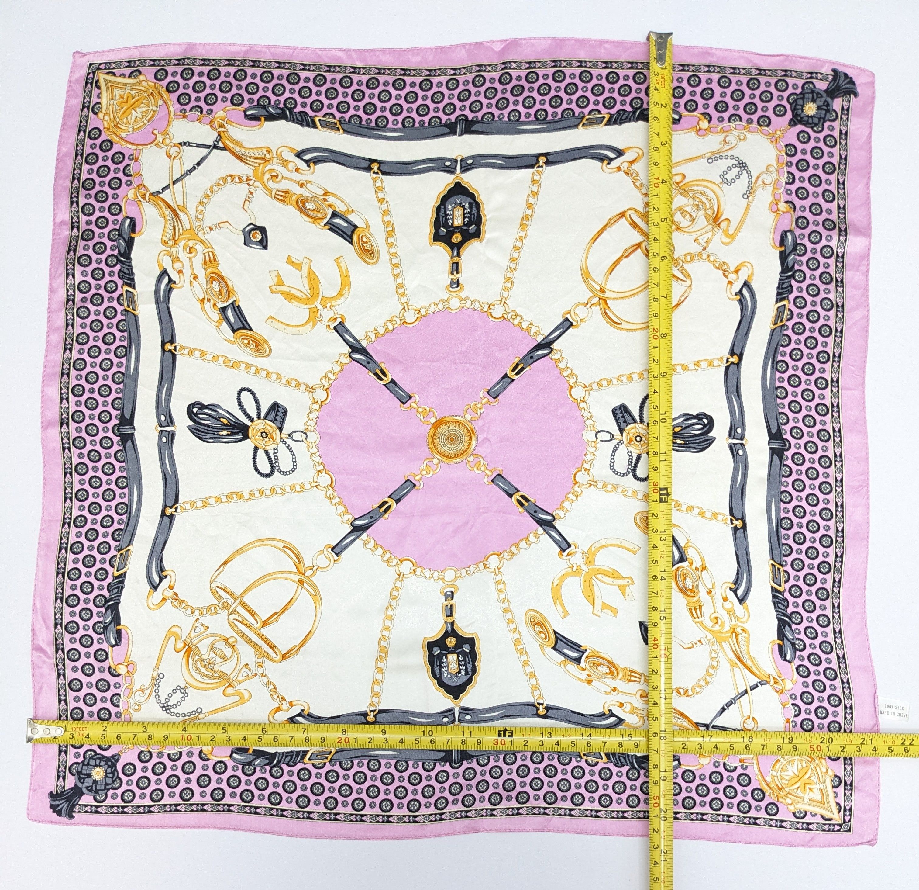 Other Vintage 100% Silk Scarf Pink Equestrian Horse Bit Belt Chain Size ONE SIZE - 5 Thumbnail