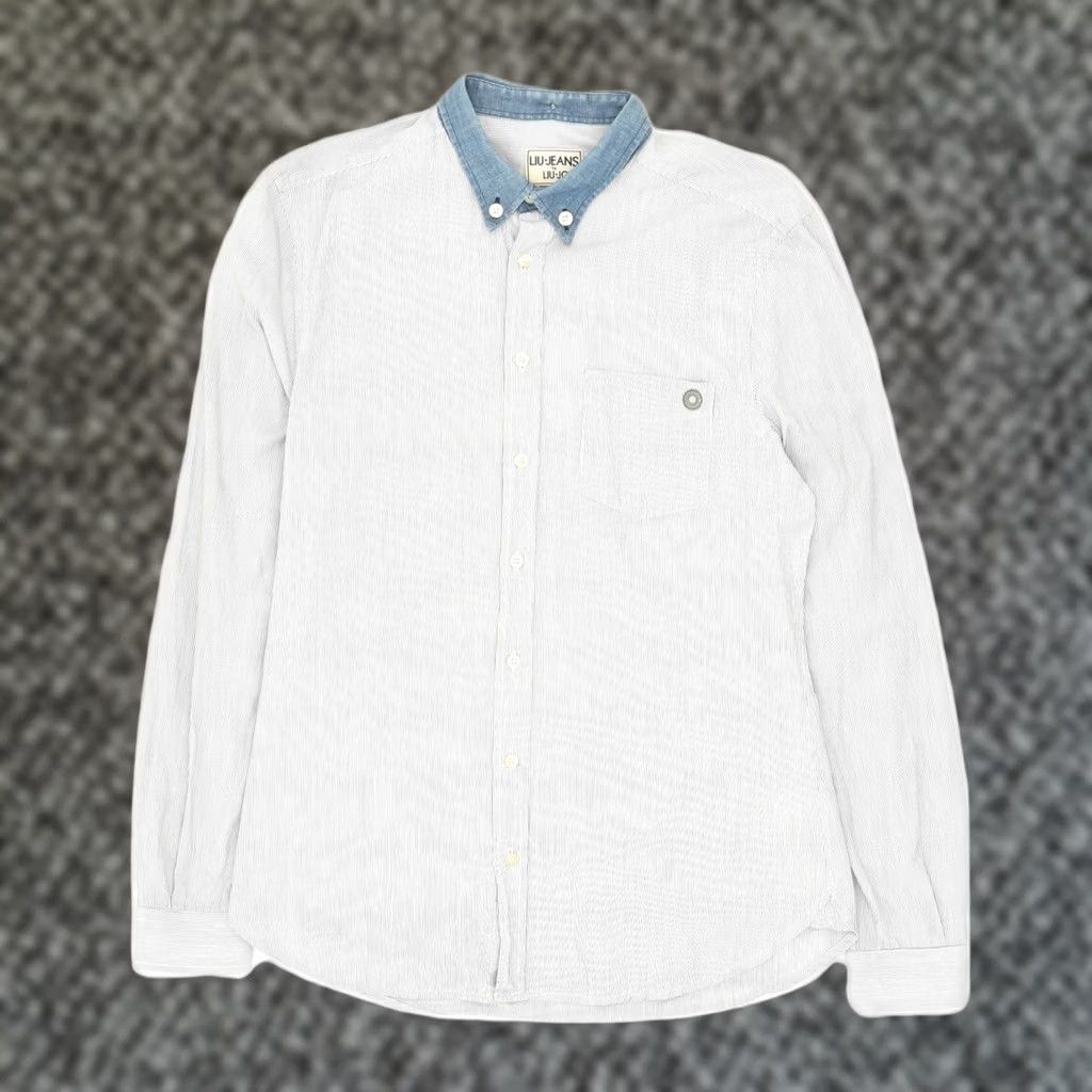 Liu Jo LIU JO Mens Shirt Medium Blue Pinstripe Cotton Size US M / EU 48-50 / 2 - 1 Thumbnail