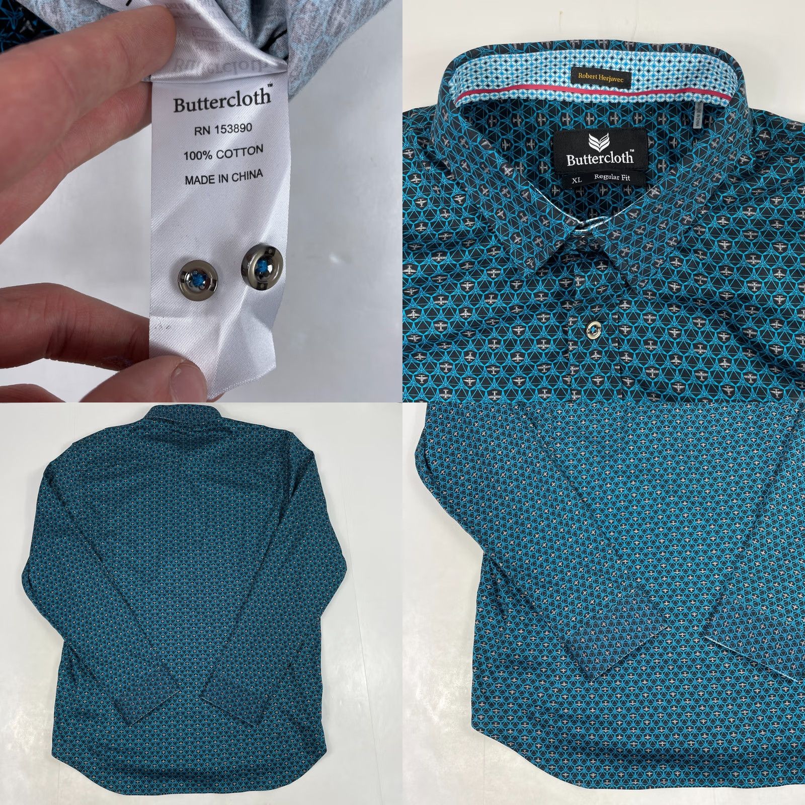 Vintage Buttercloth Shirt Mens XL Blue Extra Large Airplane Button Pilot Geometric Club Size US XL / EU 56 / 4 - 8 Thumbnail