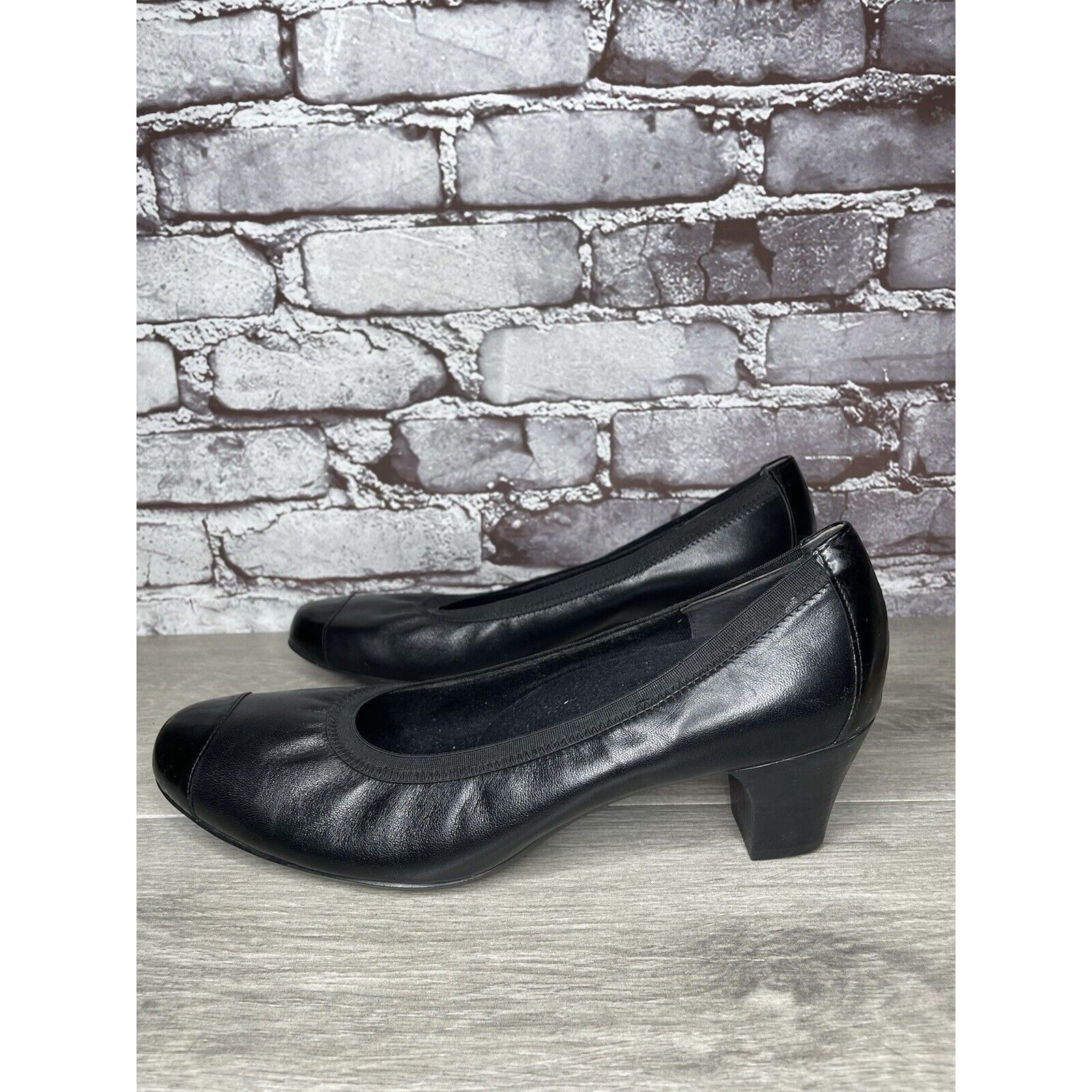 Other Munro American Black Leather Cap Toe Elastic Comfort Heels W Size US 11.5 / IT 41.5 - 13 Thumbnail
