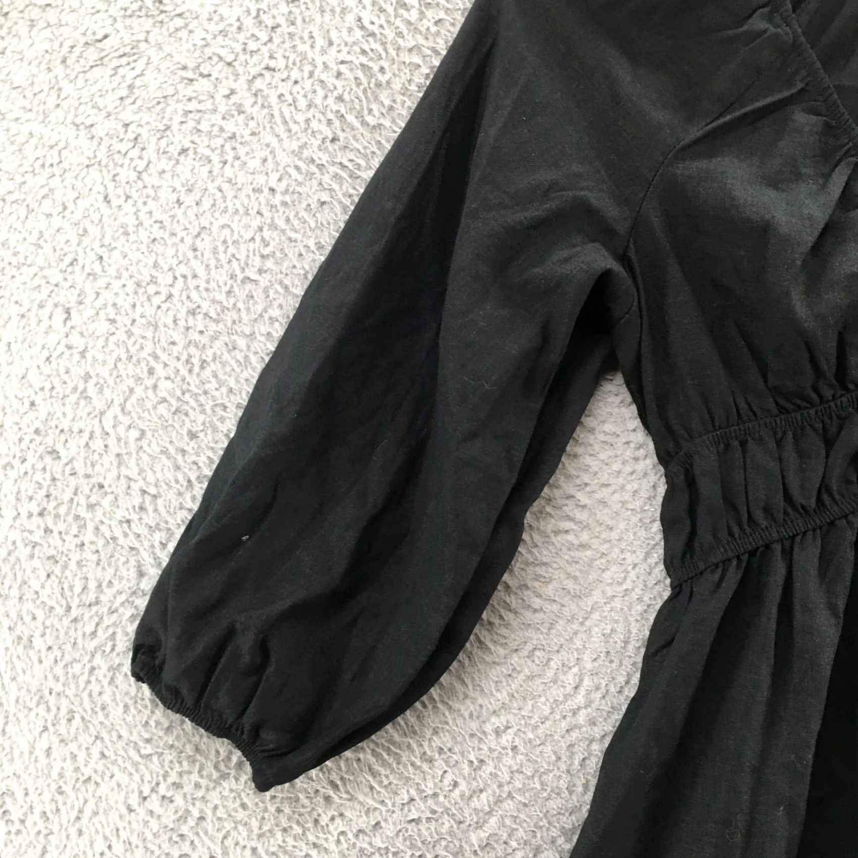 Vintage A New Day Midi Dress Womens XS Black Shirred Poplin Plunge Vneck Long Sleeve NEW Size XS / US 0-2 / IT 36-38 - 6 Thumbnail