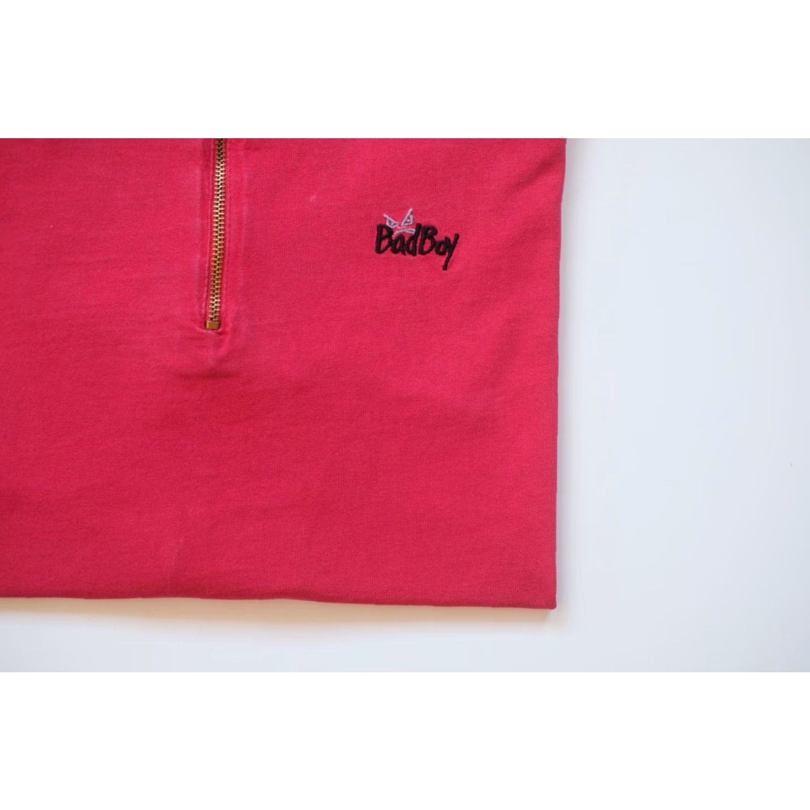 Vintage VINTAGE BADBOY Polo Shirt Red 1/4 Zip 90s Made in USA 100% Cotton Men XL size Stripped Short Sleeve Shirts Size US XL / EU 56 / 4 - 4 Thumbnail