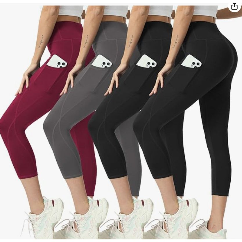 The Unbranded Brand 5XL High Waisted Yoga Leggings 4 PackTummy Control Pockets Size 42" / US 20 - 1 Thumbnail