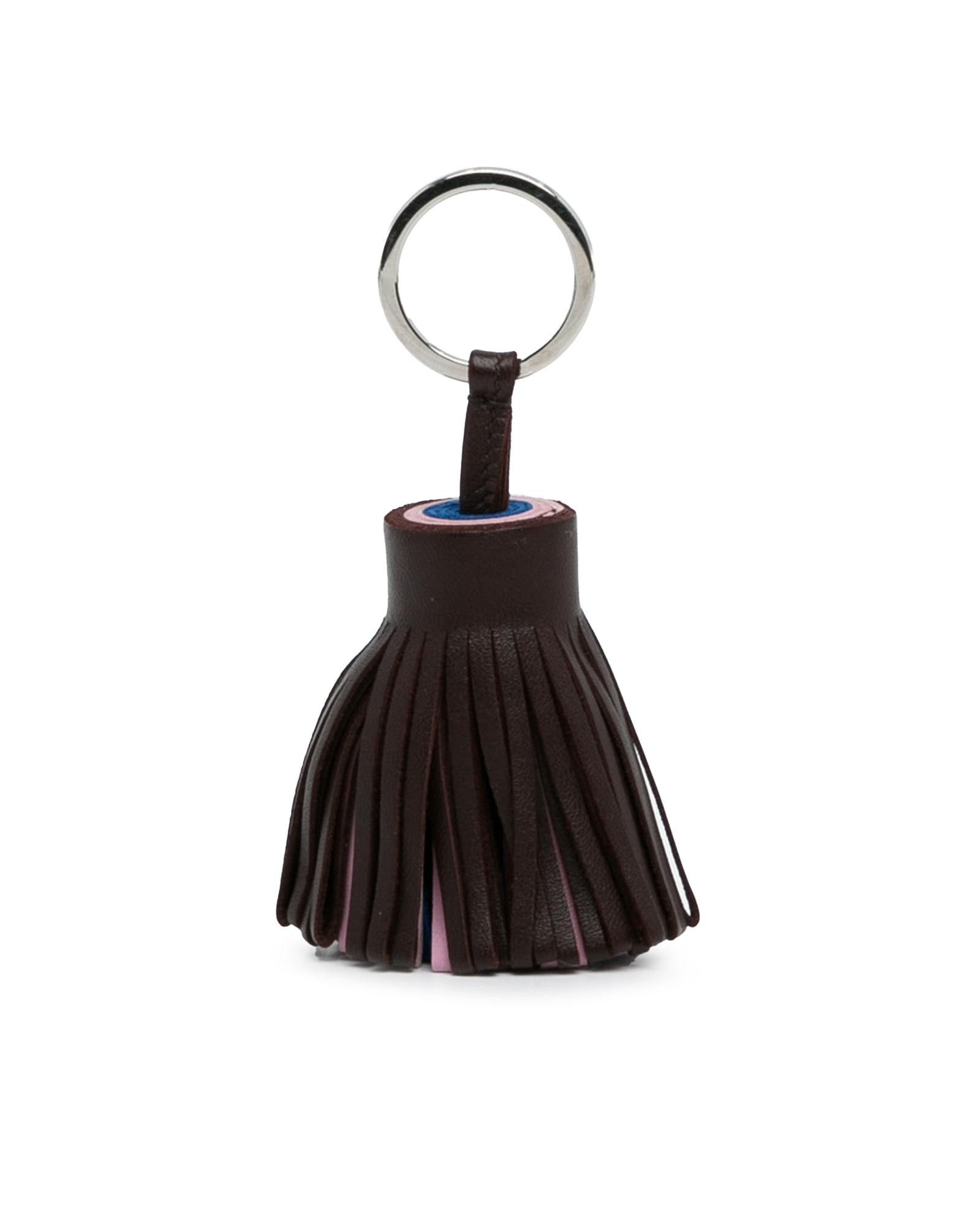 image of Hermes Lambskin Leather Tassel Key Ring in Brown, Women's