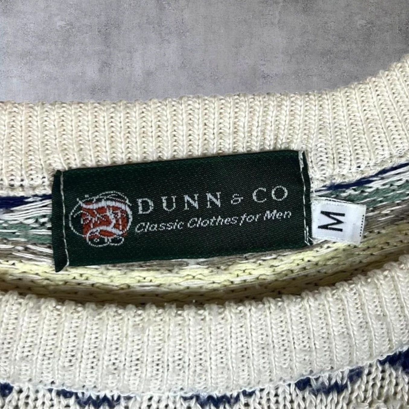 Vintage Vintage Dunn & Co. Grandad Patterned Cable Knit Crewneck Jumper Sweater M Cream Men Size US M / EU 48-50 / 2 - 4 Thumbnail