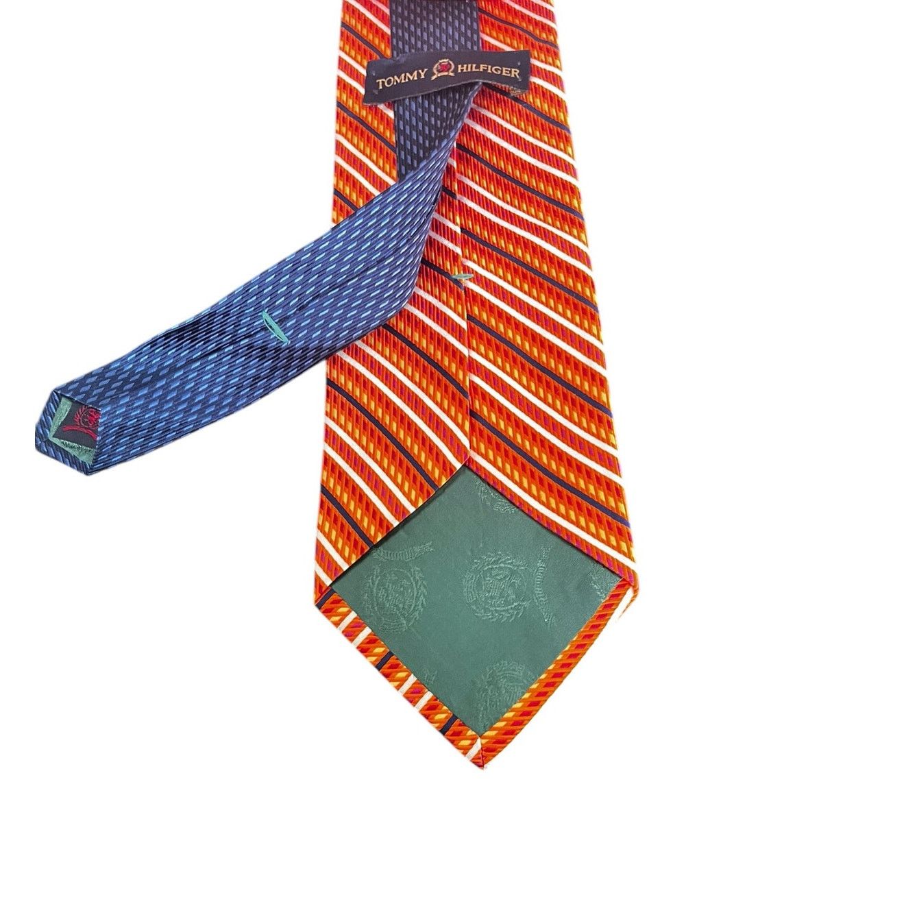 Tommy Hilfiger Tommy Hilfiger Men's Neck Tie Orange Navy White Stripes Size ONE SIZE - 4 Thumbnail