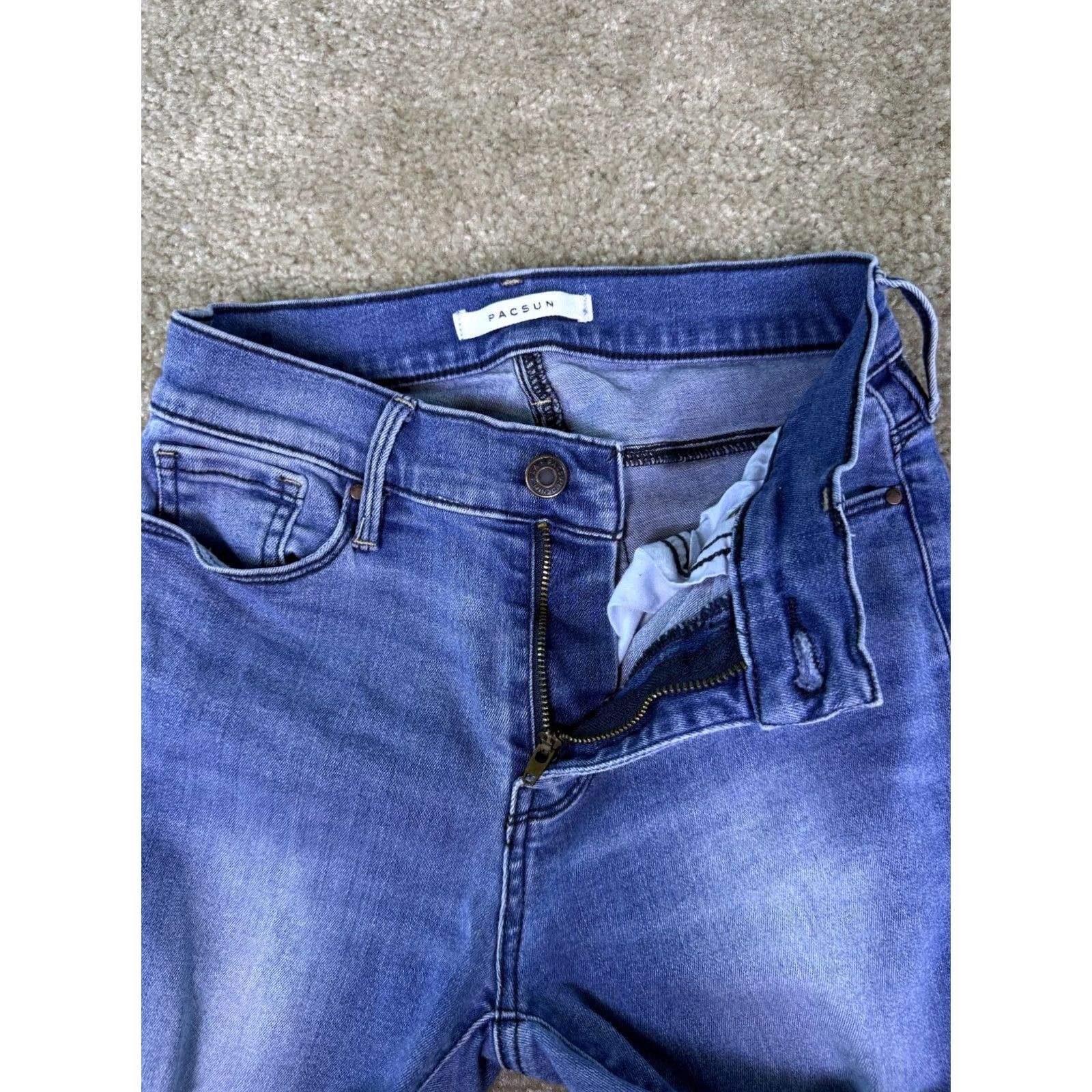 Pacsun PacSun Womens Jeans Mid Rise Ankle Jegging Size 24 Raw Hem Stretch Blue D878 Size 42" / US 20 - 3 Thumbnail
