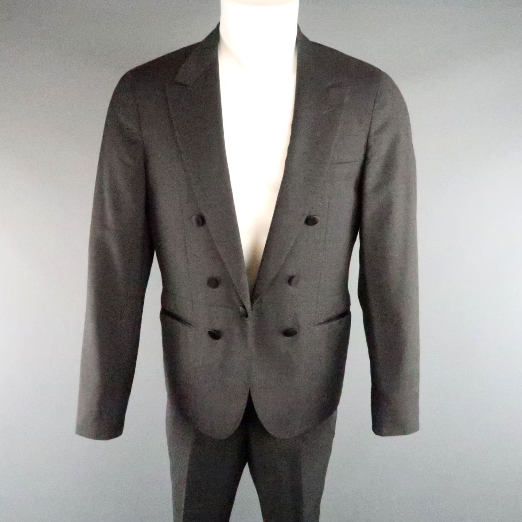 Lanvin LANVIN Size 40 Charcoal Wool Peak Lapel Suit Mens Charcoal Wool Solid Peacoat Style Jacket/Coat Moon 40 Inseam 29 Size 40R - 2 Thumbnail