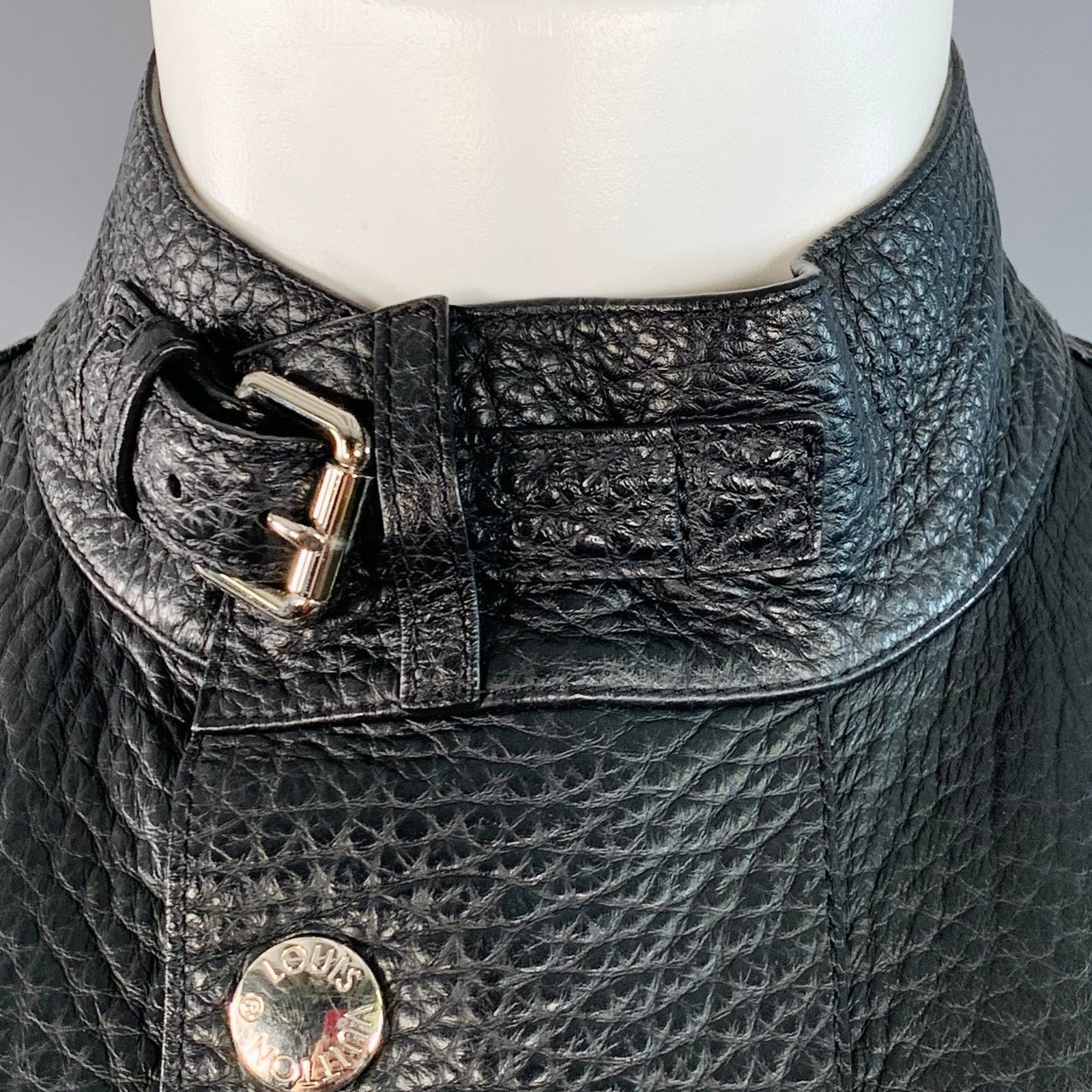 Louis Vuitton LOUIS VUITTON Black Pebble Grain Bullhide Leather Jacket Size US M / EU 48-50 / 2 - 2 Thumbnail