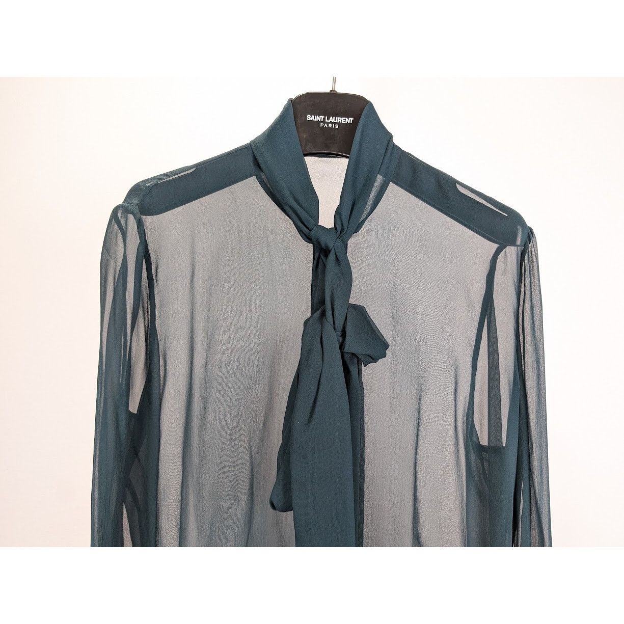 Saint Laurent Paris o1rshd1 Crepee De Soie Blouse in Canard Size M / US 6-8 / IT 42-44 - 4 Thumbnail