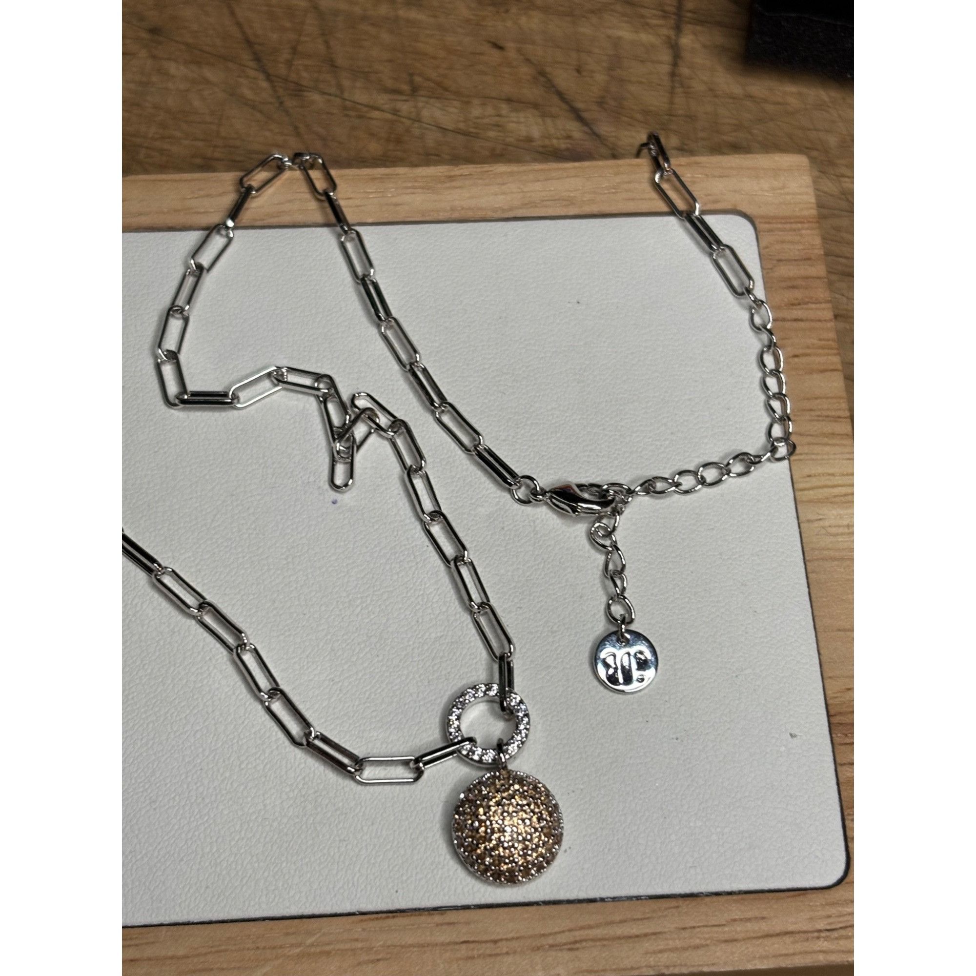 Other Silver Necklace With Rhinestone Ball Pendant & Chain Link De Size ONE SIZE - 6 Thumbnail
