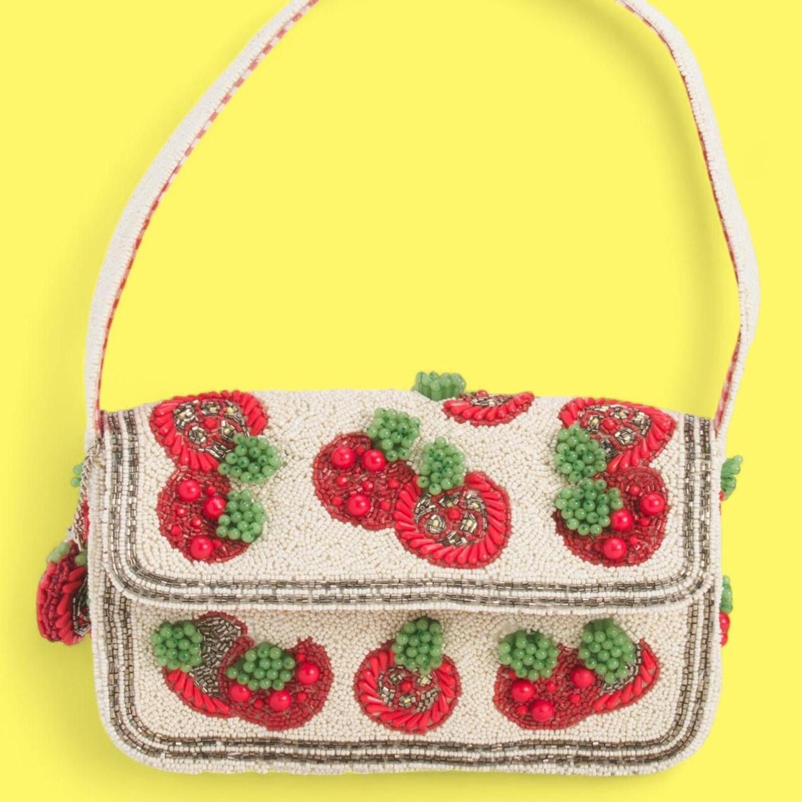 Marsell TikTok Viral Tomato Beaded Bag with Red Gingham Lining Size ONE SIZE - 1 Thumbnail