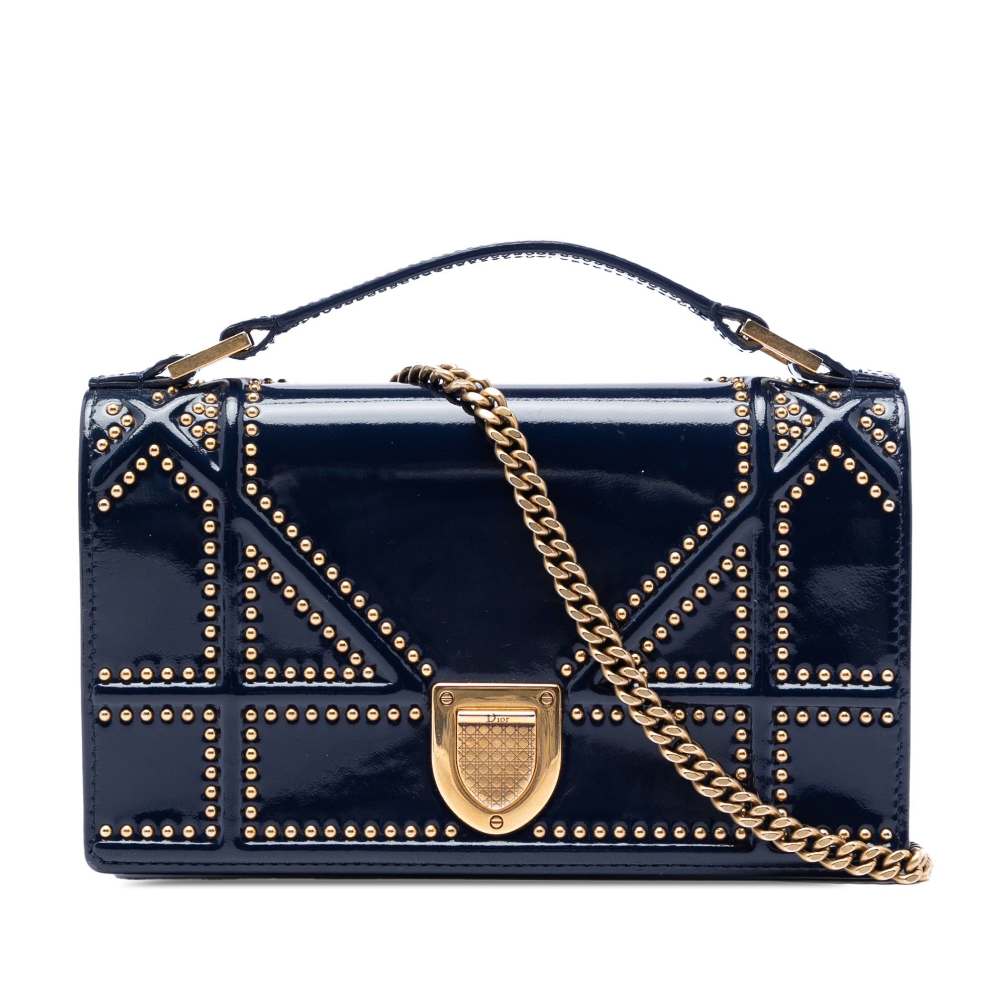 Dior Patent Studded Diorama Top Handle Wallet on Chain Size ONE SIZE - 1 Thumbnail