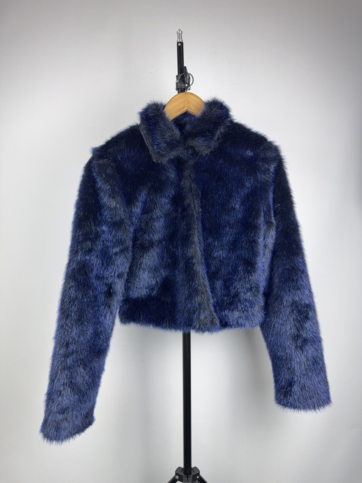 If Six Was Nine 00s Blue Faux Fur Jacket Cropped Hysteric Glamour Style Vibe Size M / US 6-8 / IT 42-44 - 1 Thumbnail