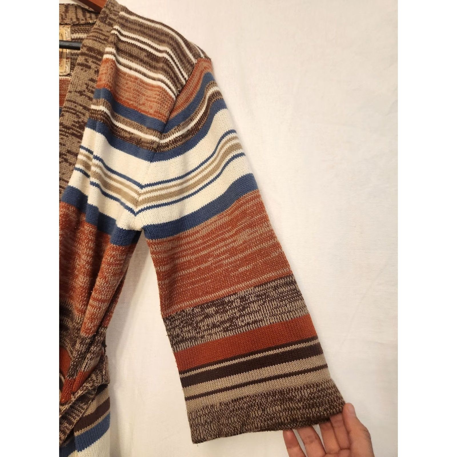 Billabong Vtg Billabong Cardigan Sweater Womens Medium Multicolor Striped 3/4 Sleeve Belted Open Front Pockets Boho Knit Size M / US 6-8 / IT 42-44 - 3 Thumbnail