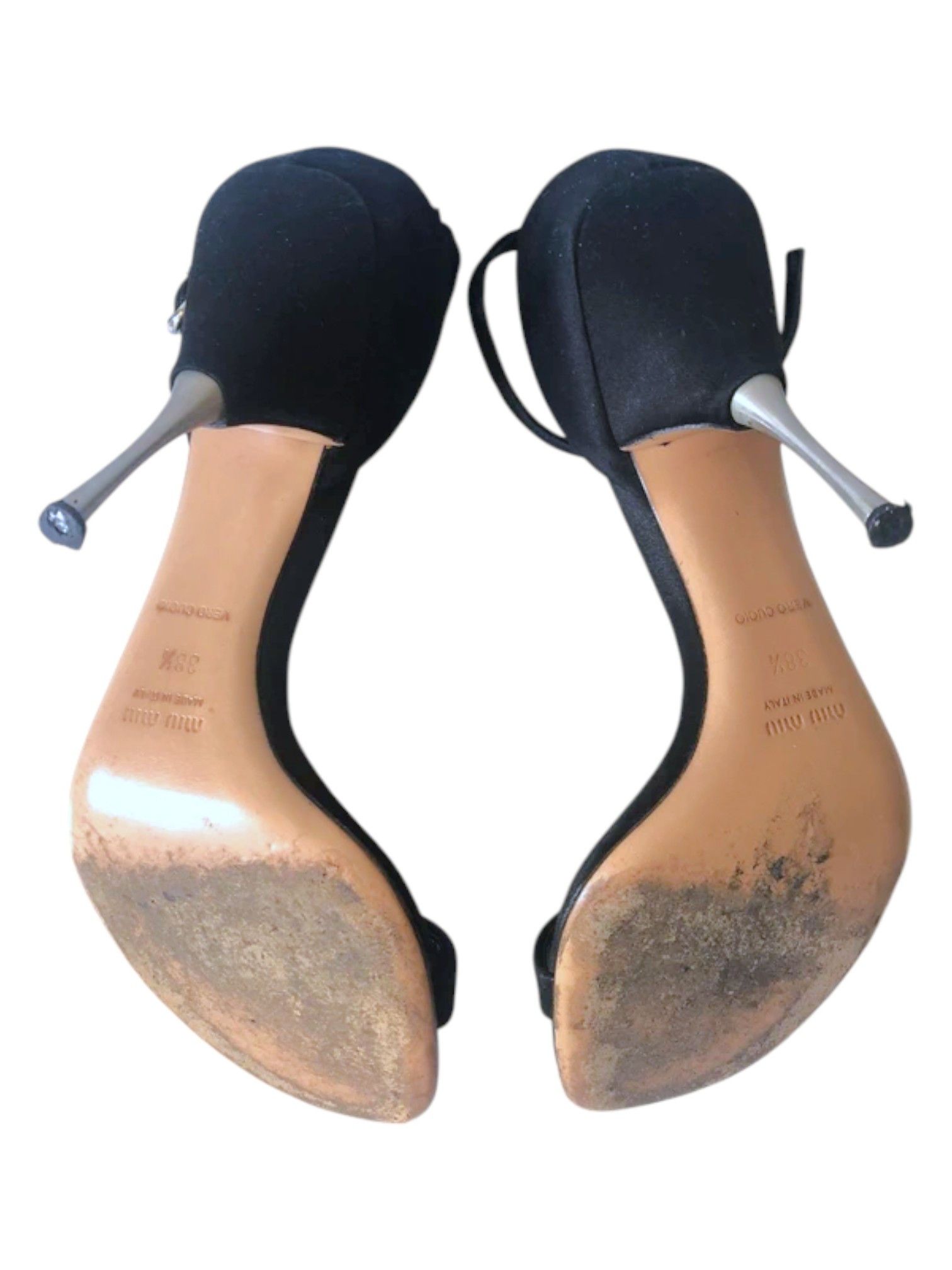 Miu Miu Miu Miu Satin Ankle-Strap Sandals with Metal Heel, Mid-2000s Size US 8.5 / IT 38.5 - 3 Thumbnail